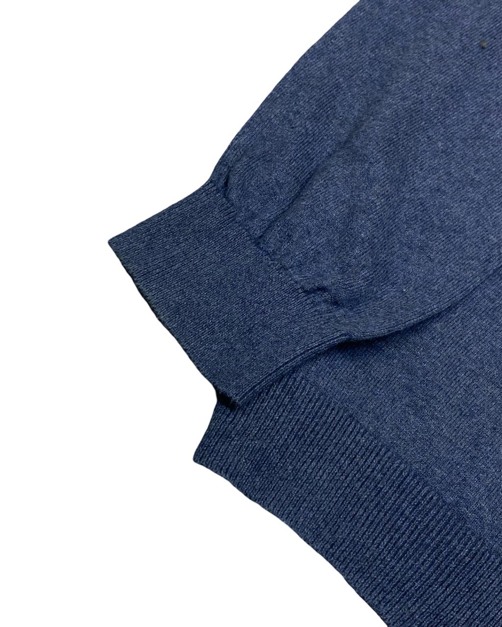 L.L.Bean Blue Cotton-Cashmere V-Neck Sweater