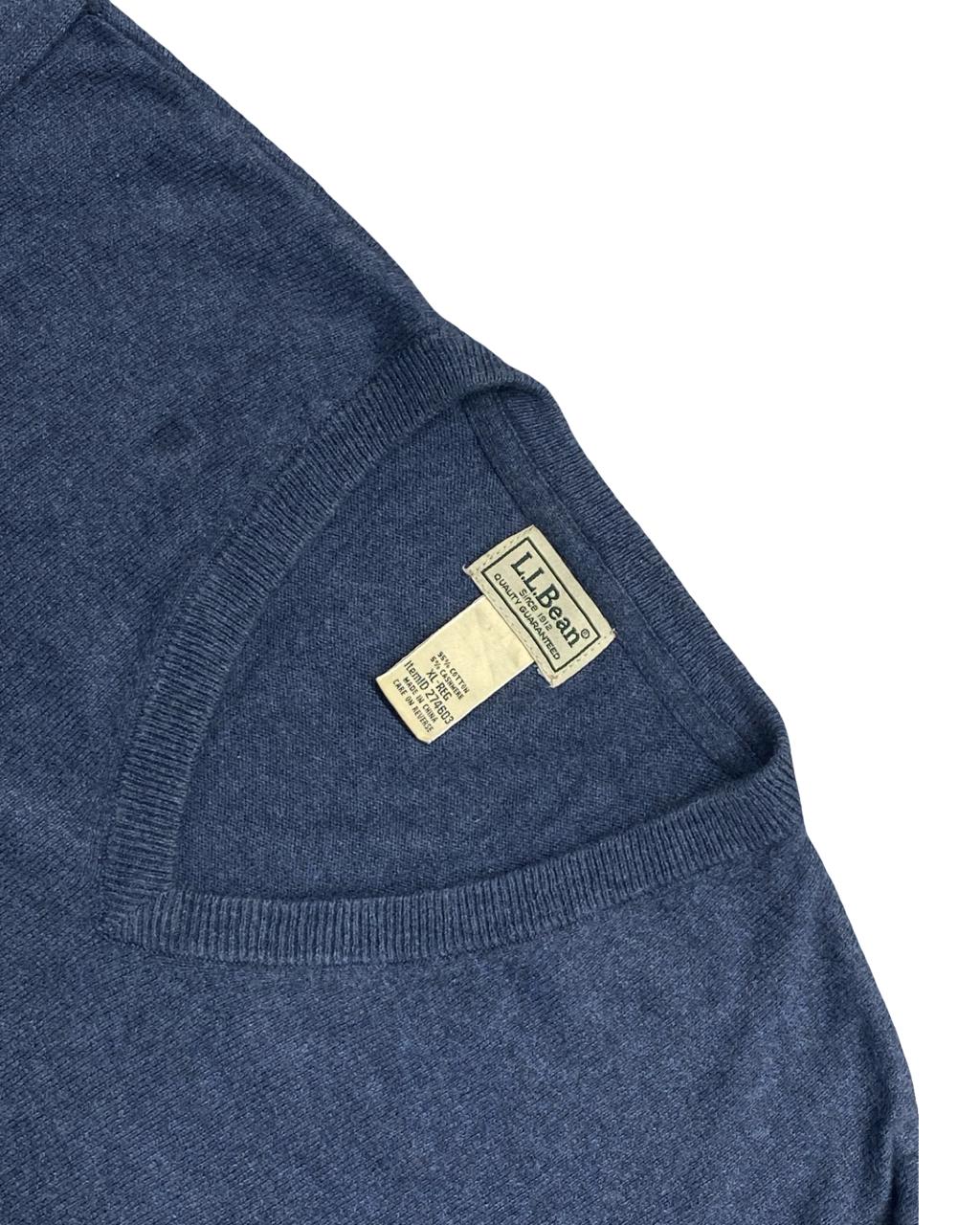 L.L.Bean Blue Cotton-Cashmere V-Neck Sweater