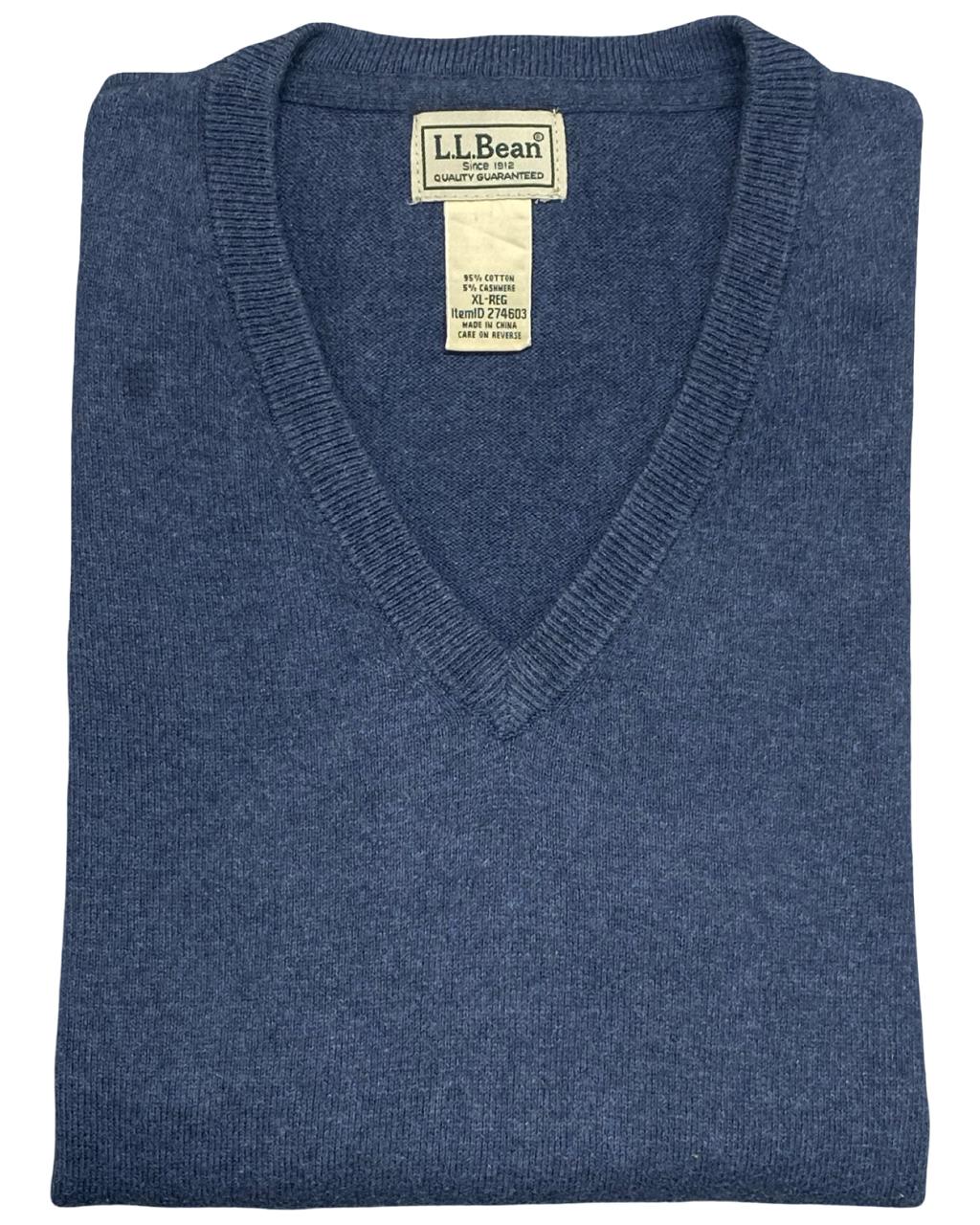 L.L.Bean Blue Cotton-Cashmere V-Neck Sweater