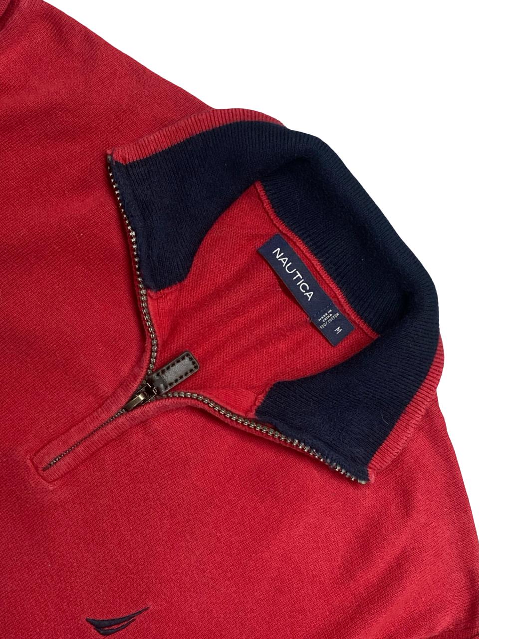 Nautica Red Quarter-Zip Knit Sweater