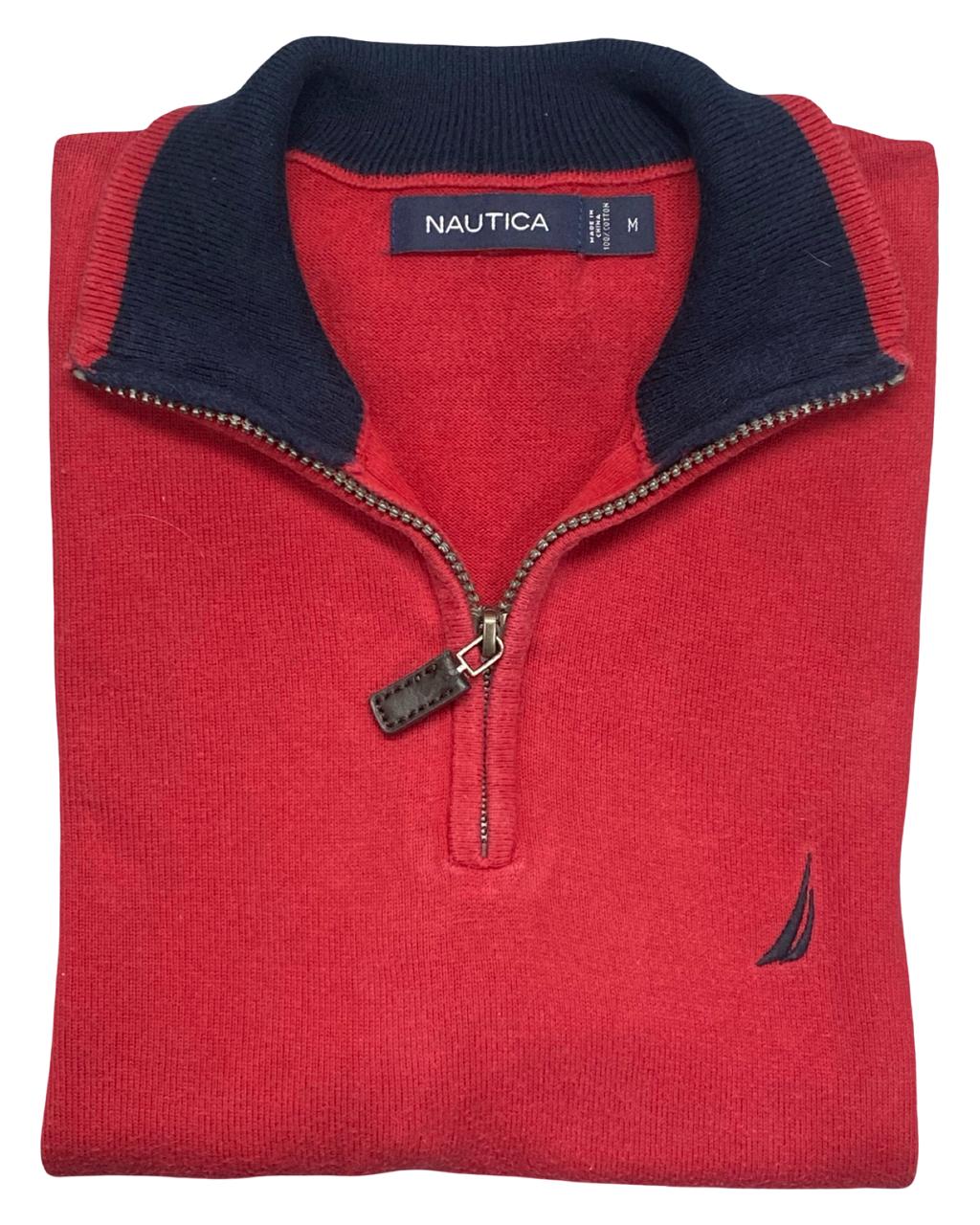 Nautica Red Quarter-Zip Knit Sweater