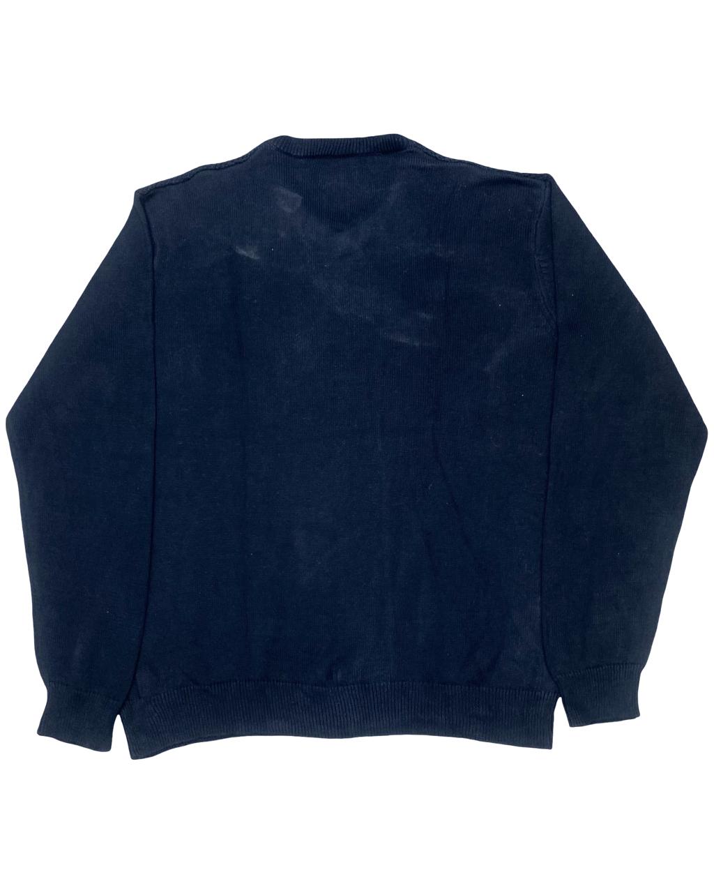 Chaps Navy V-Neck Sweater with Elbow Patches