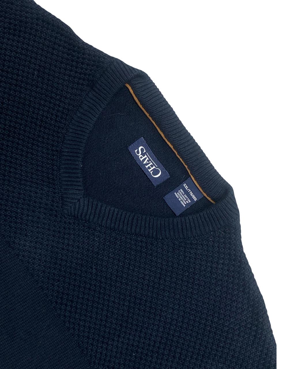 Chaps Navy V-Neck Sweater with Elbow Patches