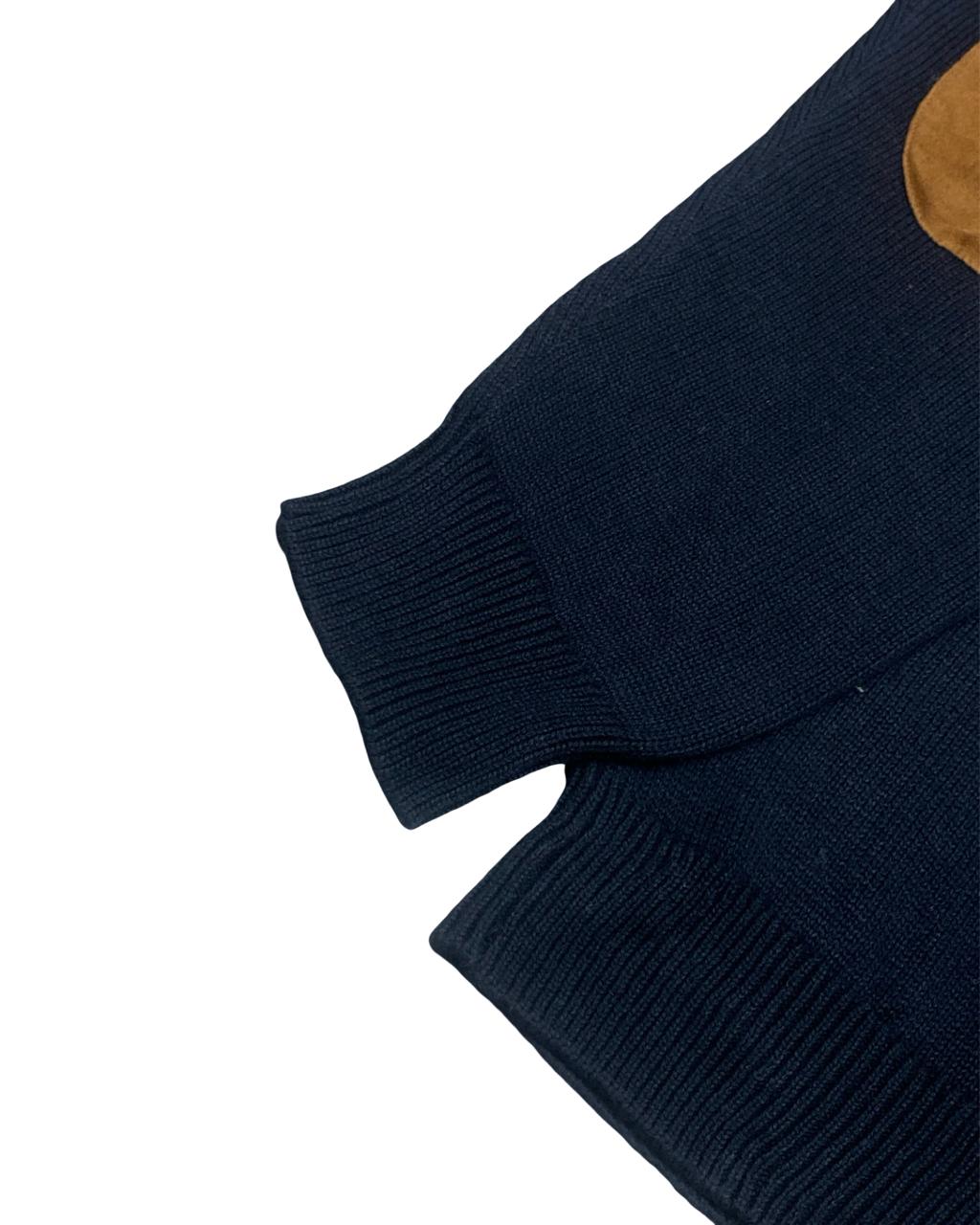 Chaps Navy V-Neck Sweater with Elbow Patches