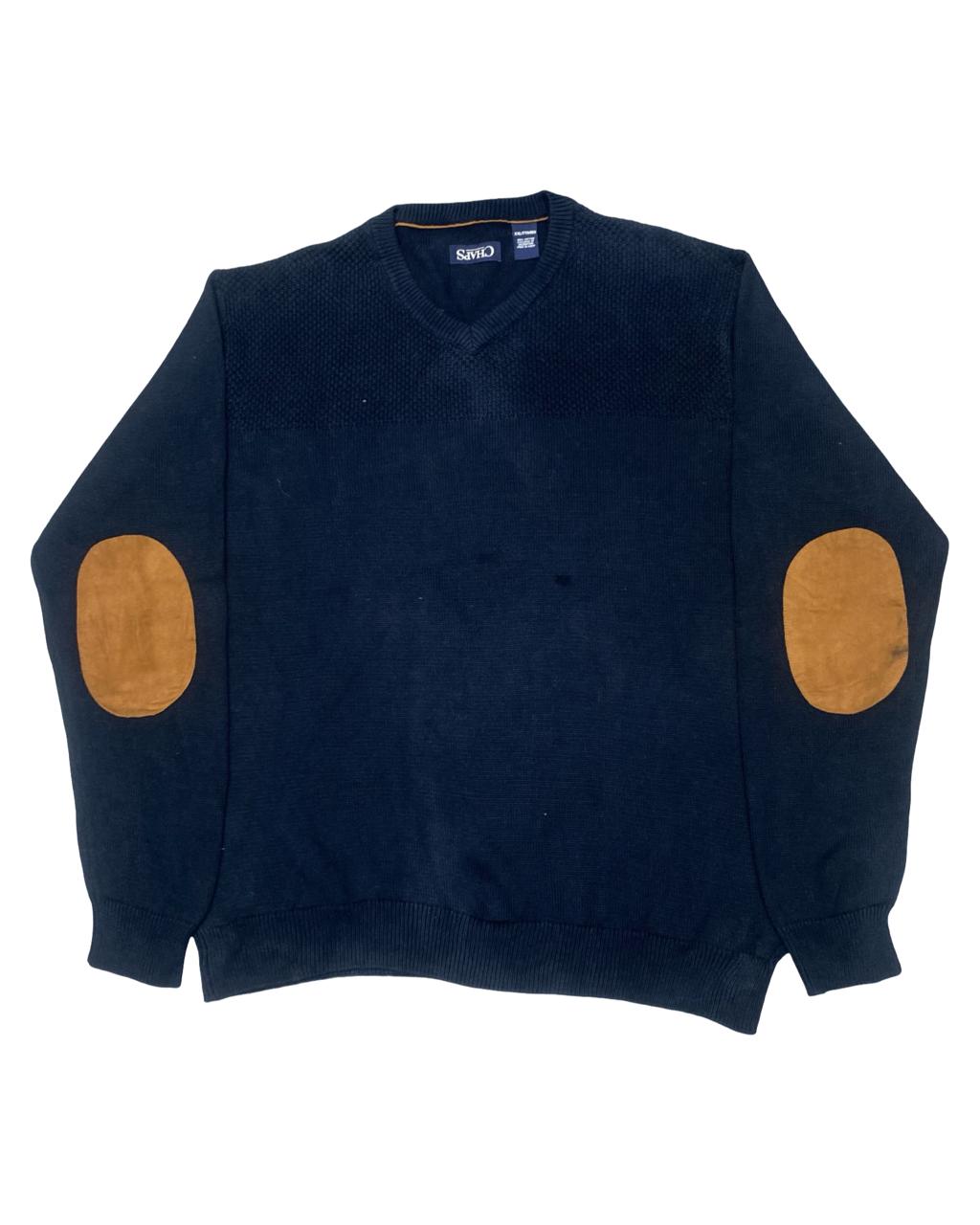Chaps Navy V-Neck Sweater with Elbow Patches