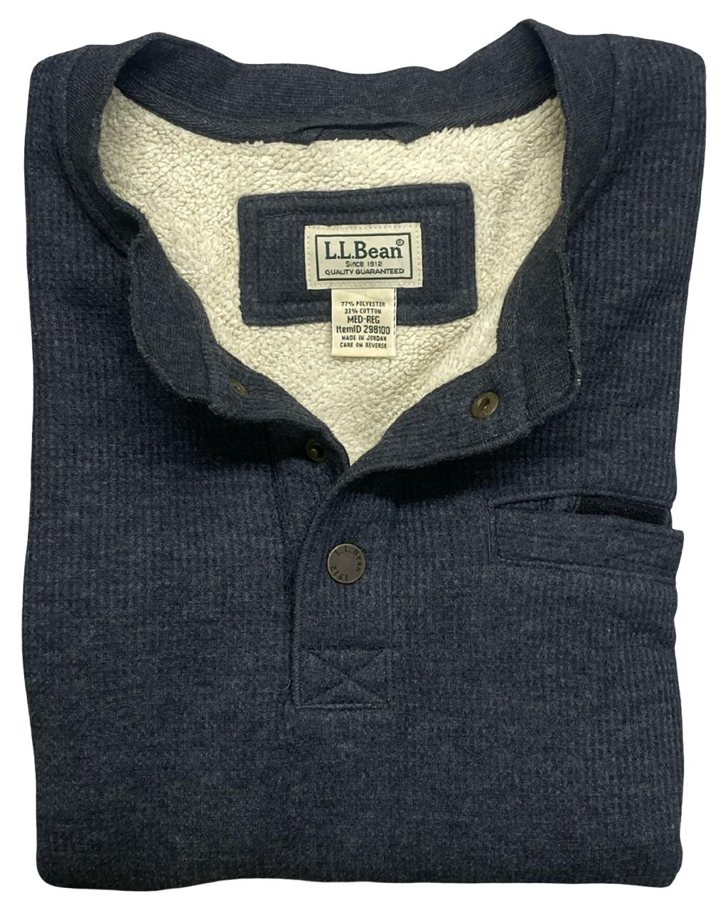 L.L.Bean Navy Henley Sherpa-Lined Sweater