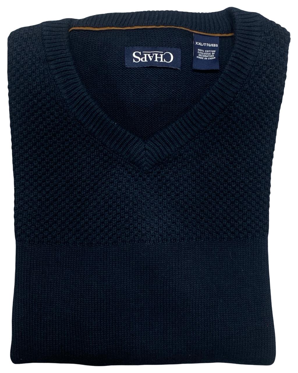 Chaps Navy V-Neck Sweater with Elbow Patches