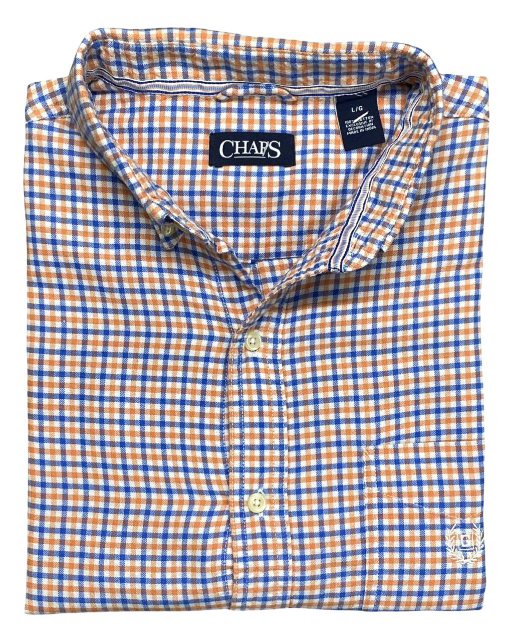 Chaps Blue & Orange Gingham Check Button-Down Shirt