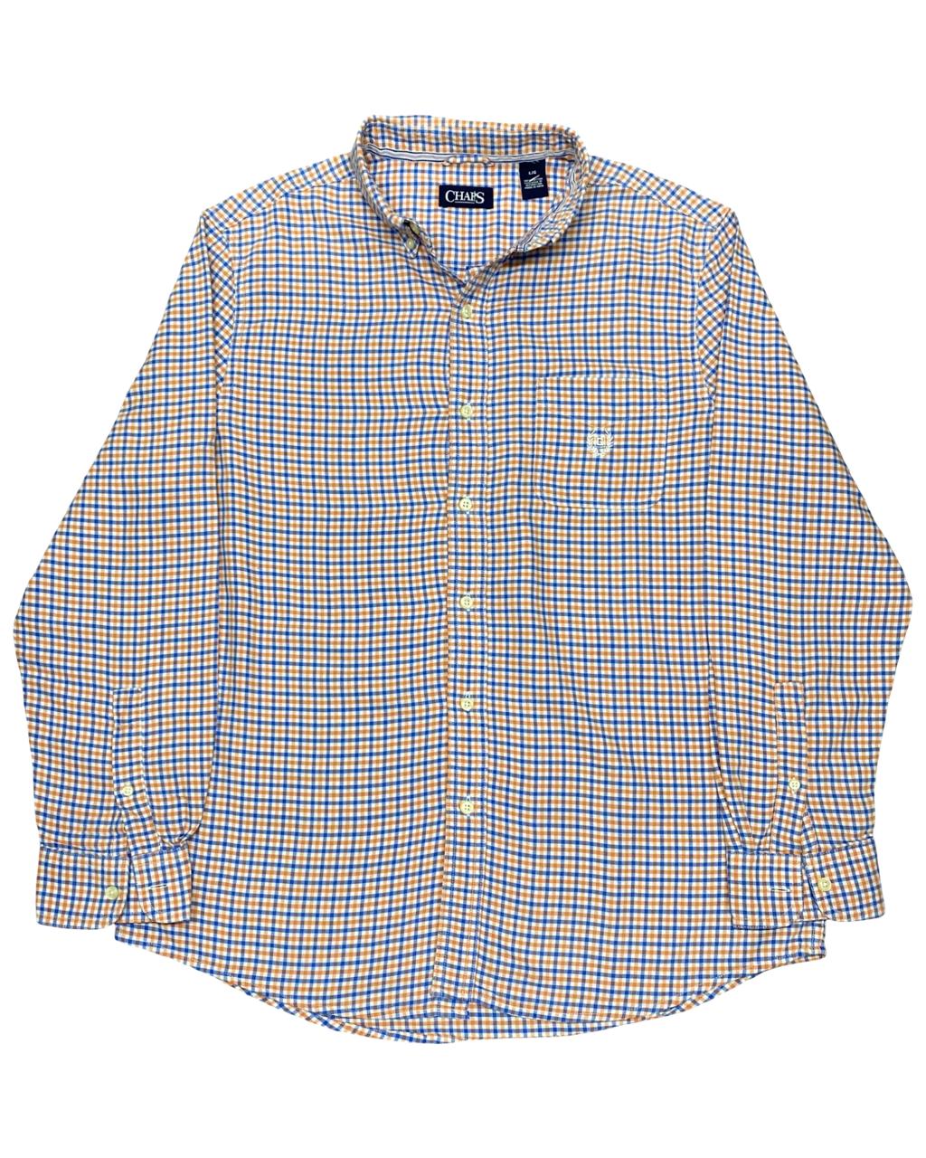 Chaps Blue & Orange Gingham Check Button-Down Shirt