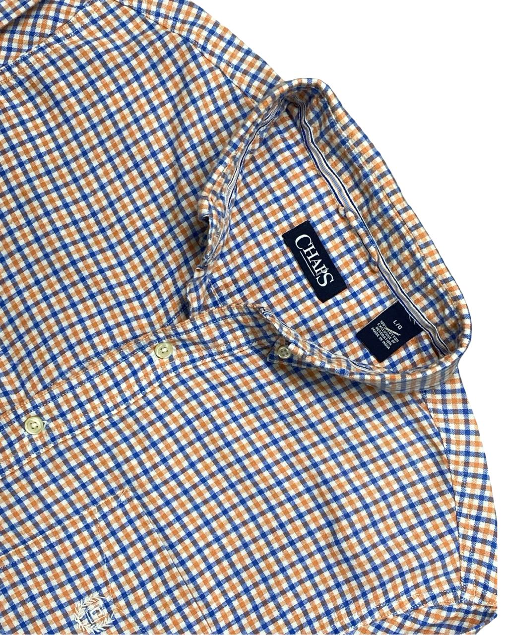 Chaps Blue & Orange Gingham Check Button-Down Shirt