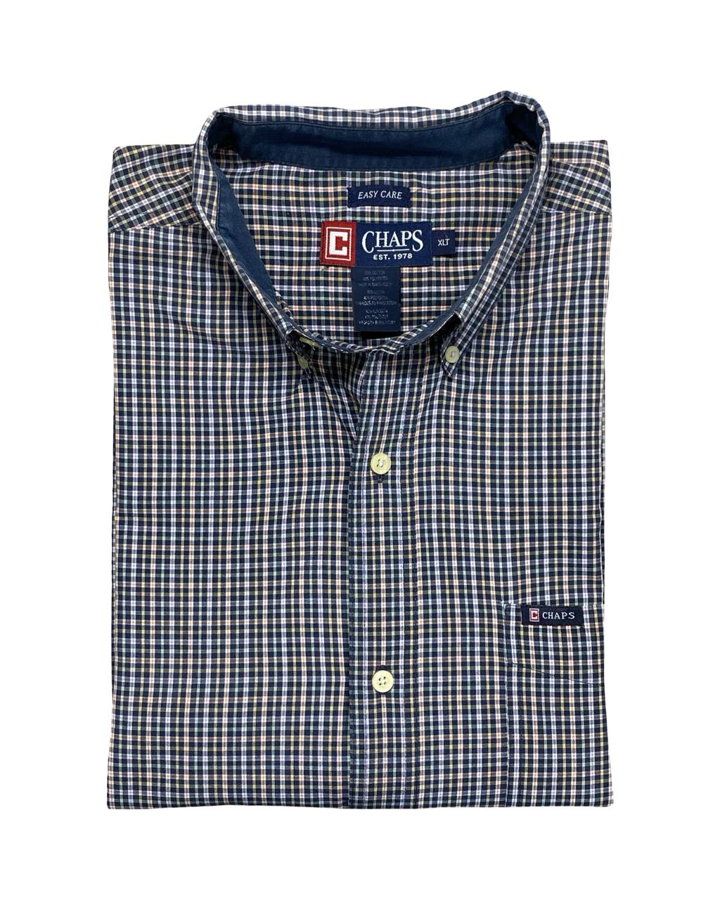 Chaps Navy & White Gingham Check Short-Sleeve Button-Down Shirt