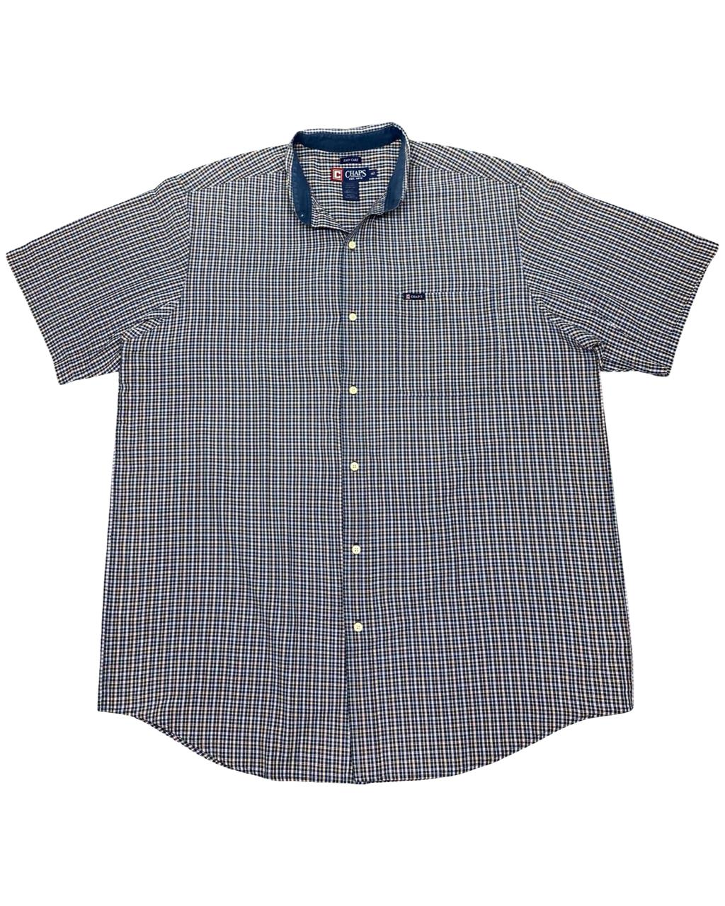 Chaps Navy & White Gingham Check Short-Sleeve Button-Down Shirt
