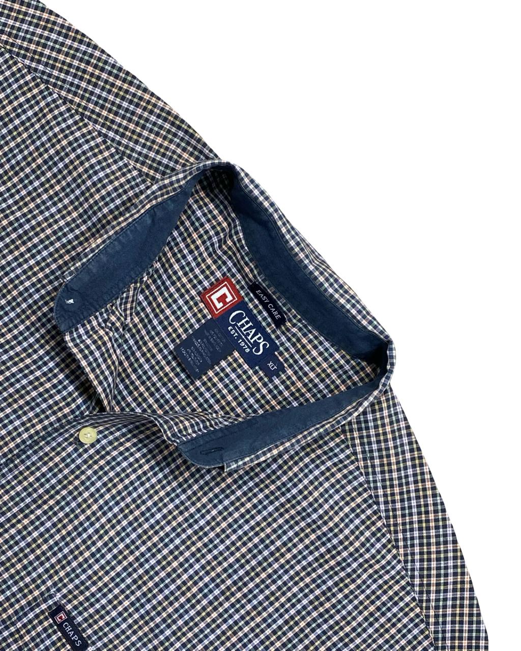 Chaps Navy & White Gingham Check Short-Sleeve Button-Down Shirt