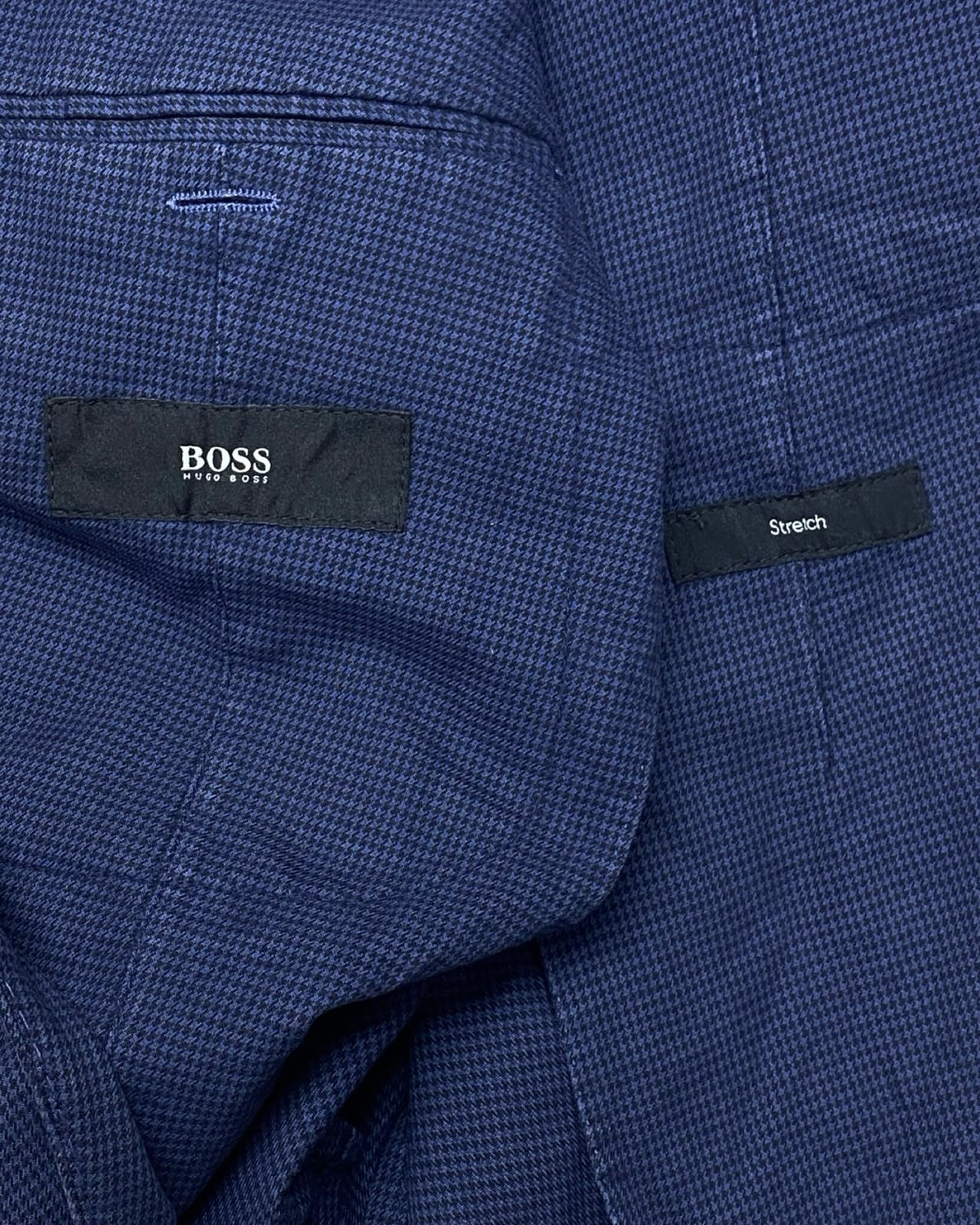 BOSS Hugo Boss Navy Blue Checkered Stretch Blazer
