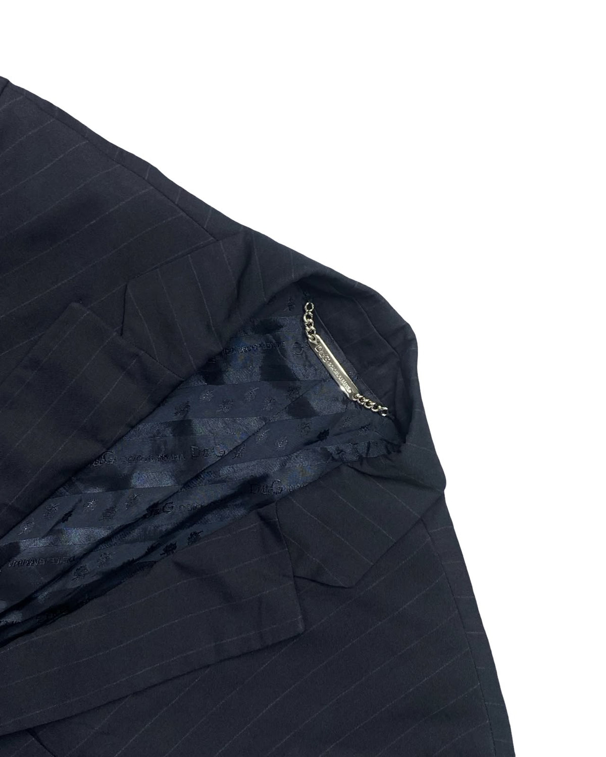 D&G Dolce & Gabbana Navy Pinstripe Blazer with Elbow Patches