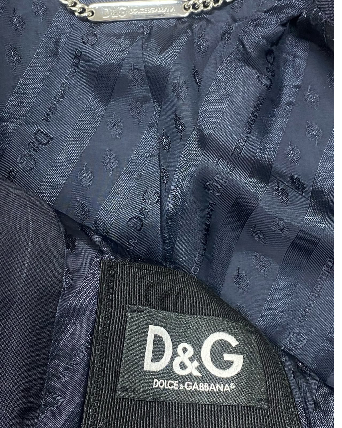 D&G Dolce & Gabbana Navy Pinstripe Blazer with Elbow Patches