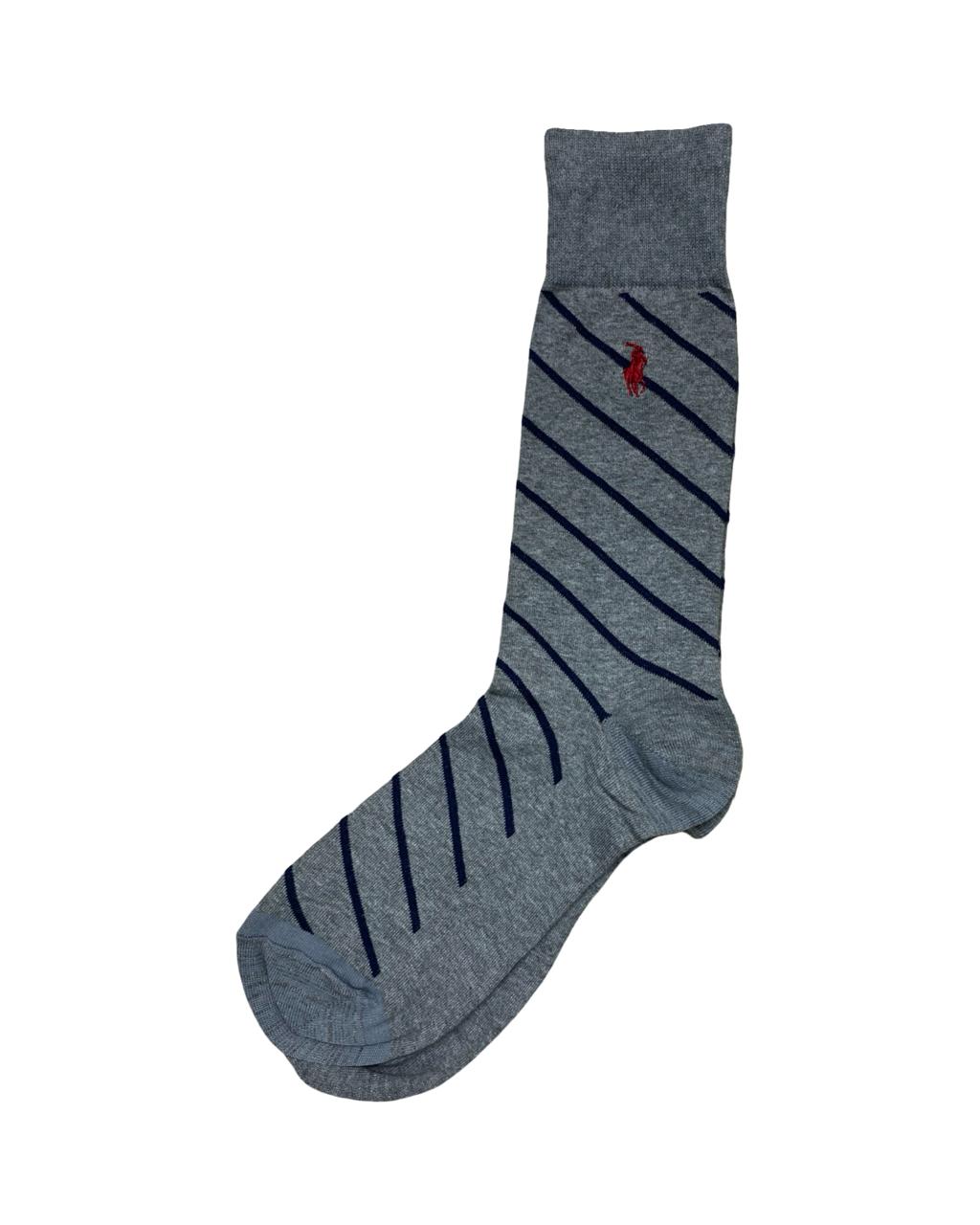 Ralph Lauren 3-Pair Classic Stripe Socks Set – Grey, Navy & Blue | Factory Leftovers