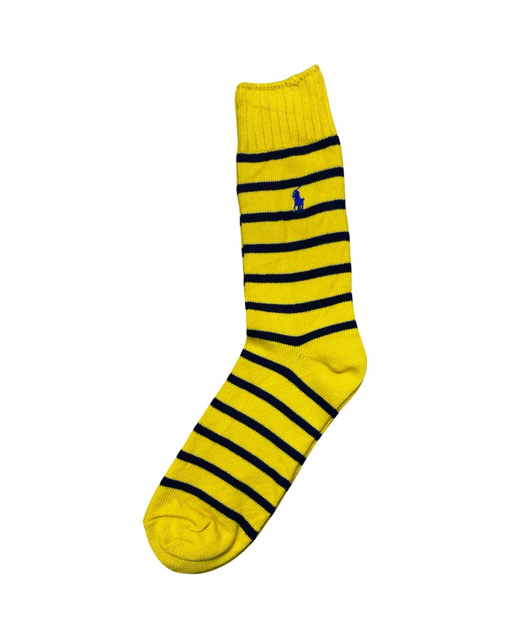 Ralph Lauren 3-Pair Bright Stripes & Polo Dog Socks Set – Blue, Yellow & Green | Factory Leftovers