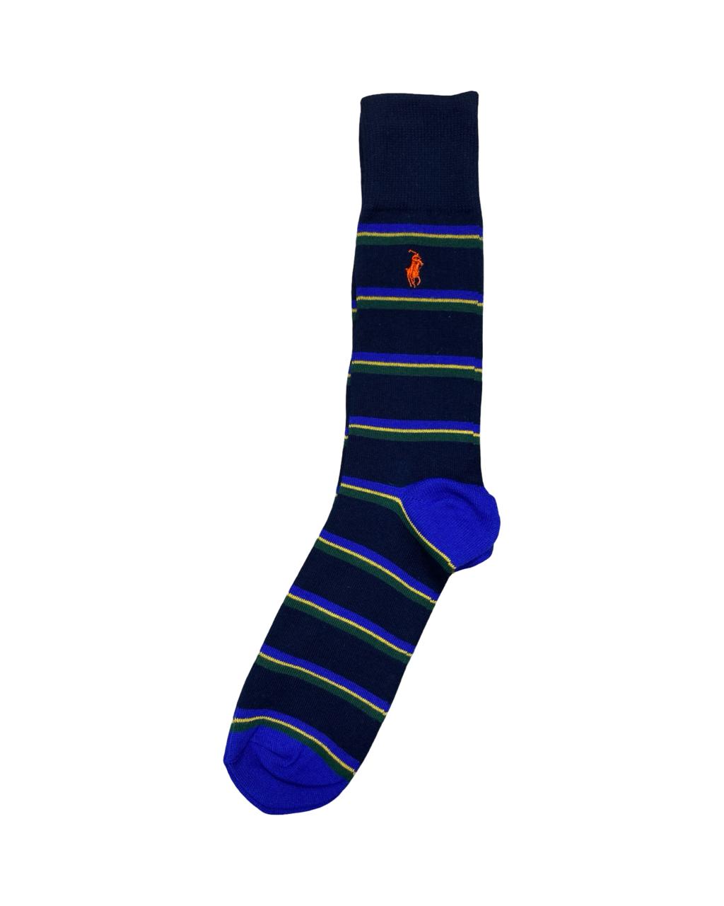 Ralph Lauren 3-Pair Classic Stripe Socks Set – Grey, Navy & Blue | Factory Leftovers