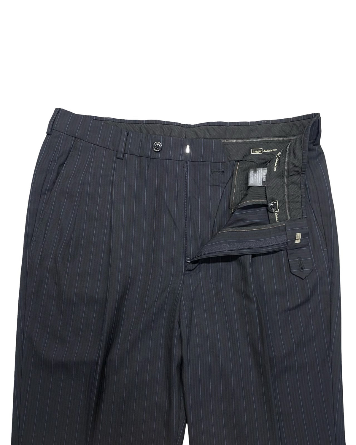 Haggar Navy Pinstripe Pleated Dress Trousers