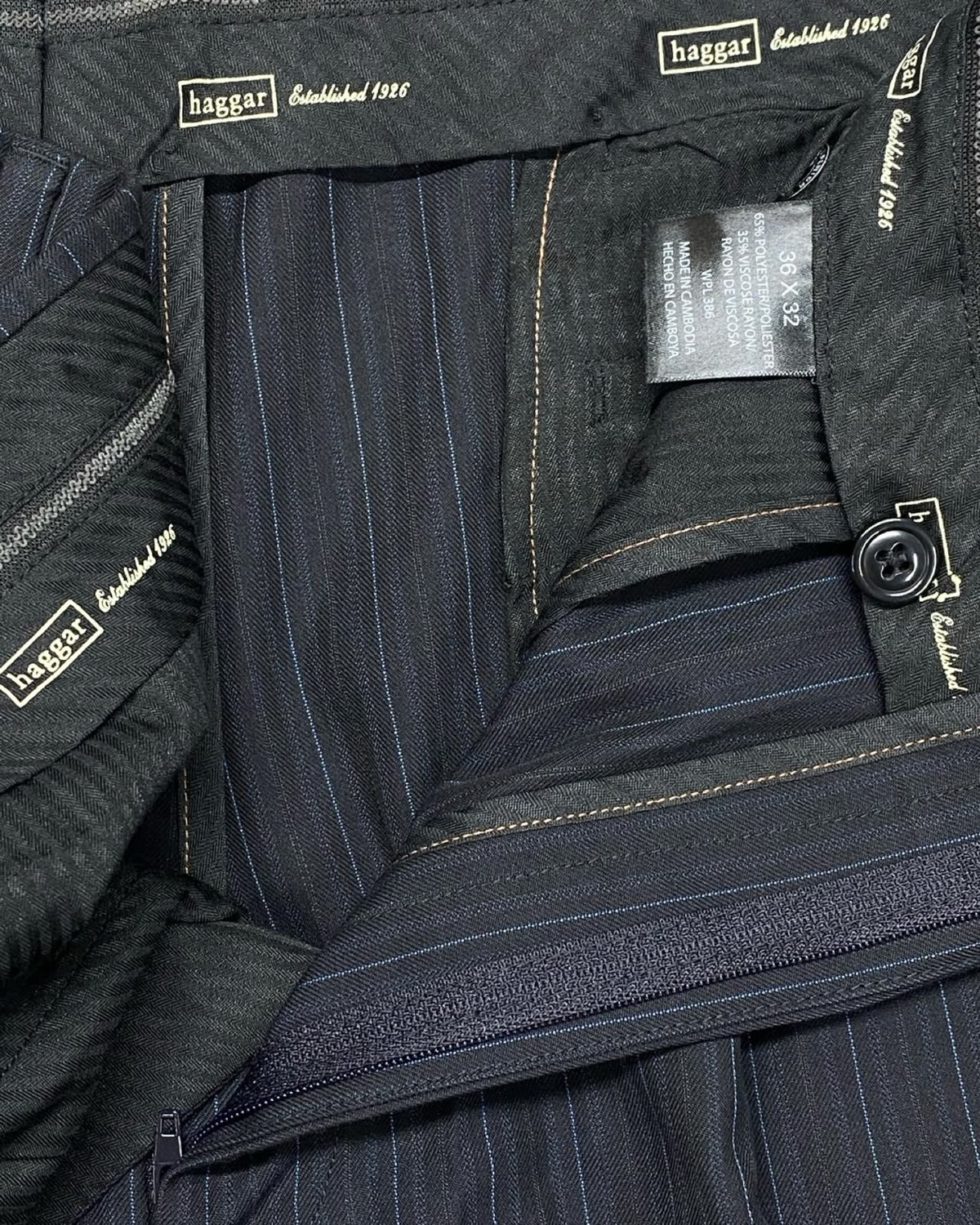 Haggar Navy Pinstripe Pleated Dress Trousers