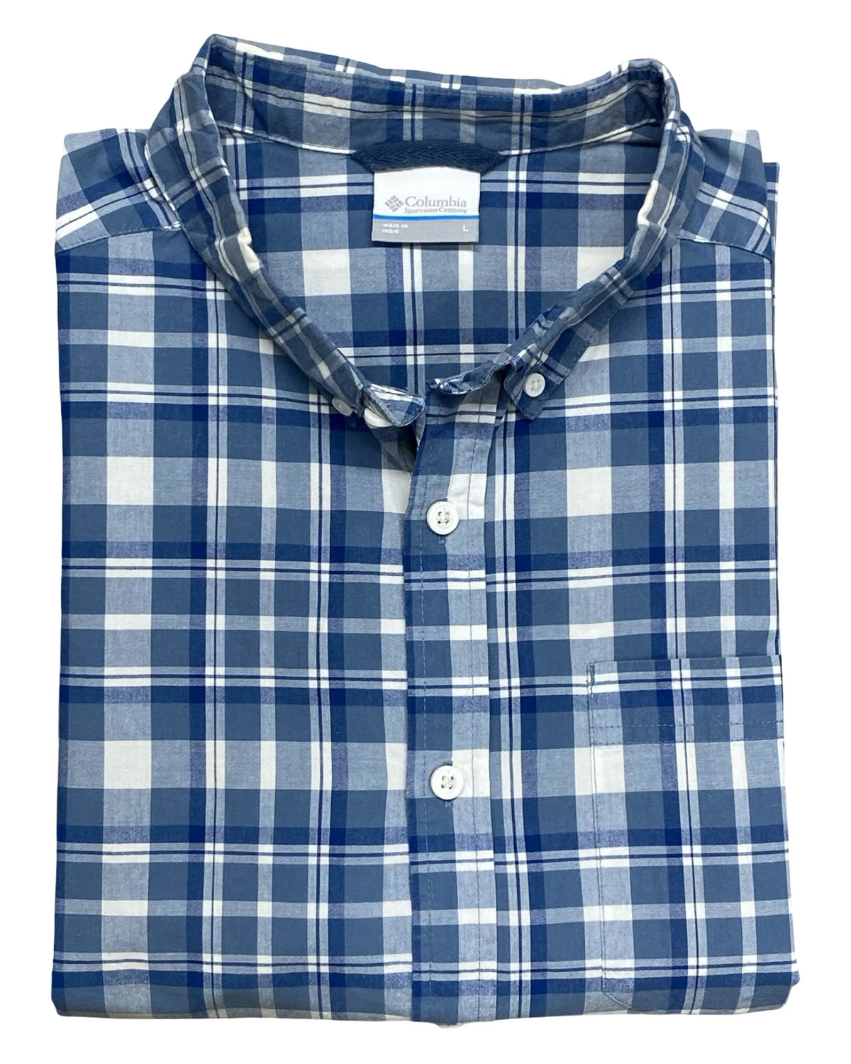 Columbia Blue Plaid Short-Sleeve Button-Down Shirt