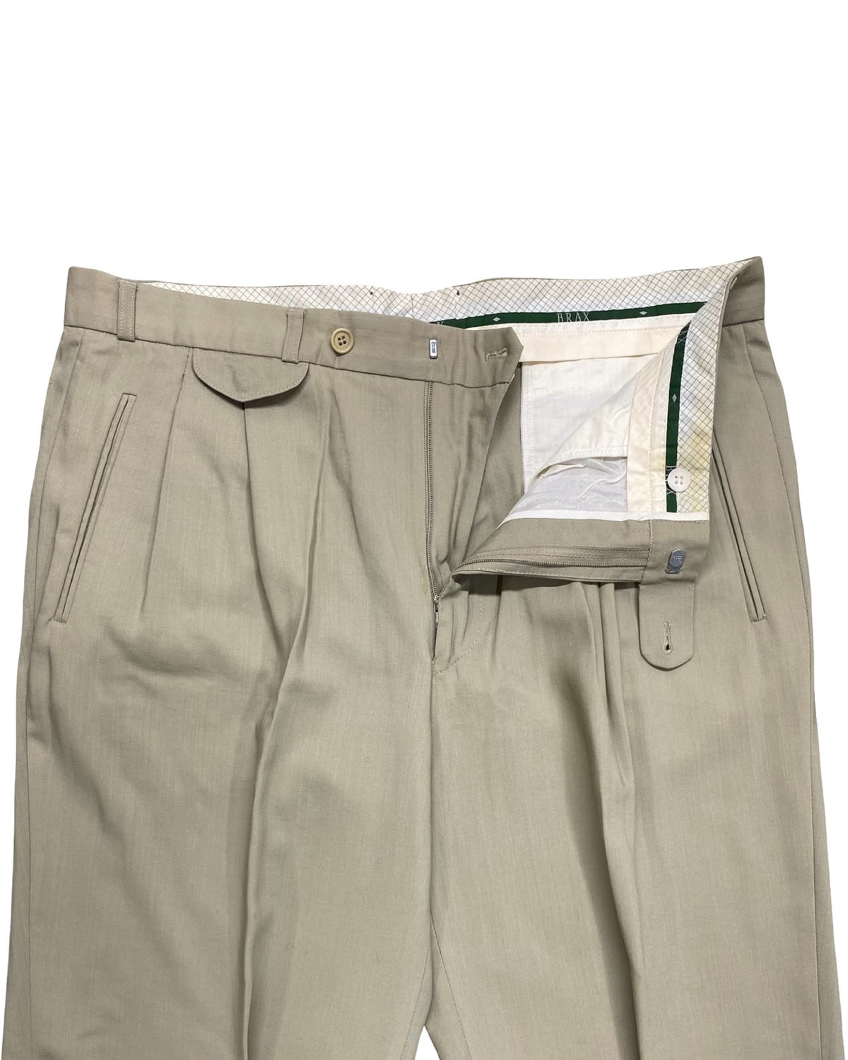 Brax Beige Pleated Wool Trousers