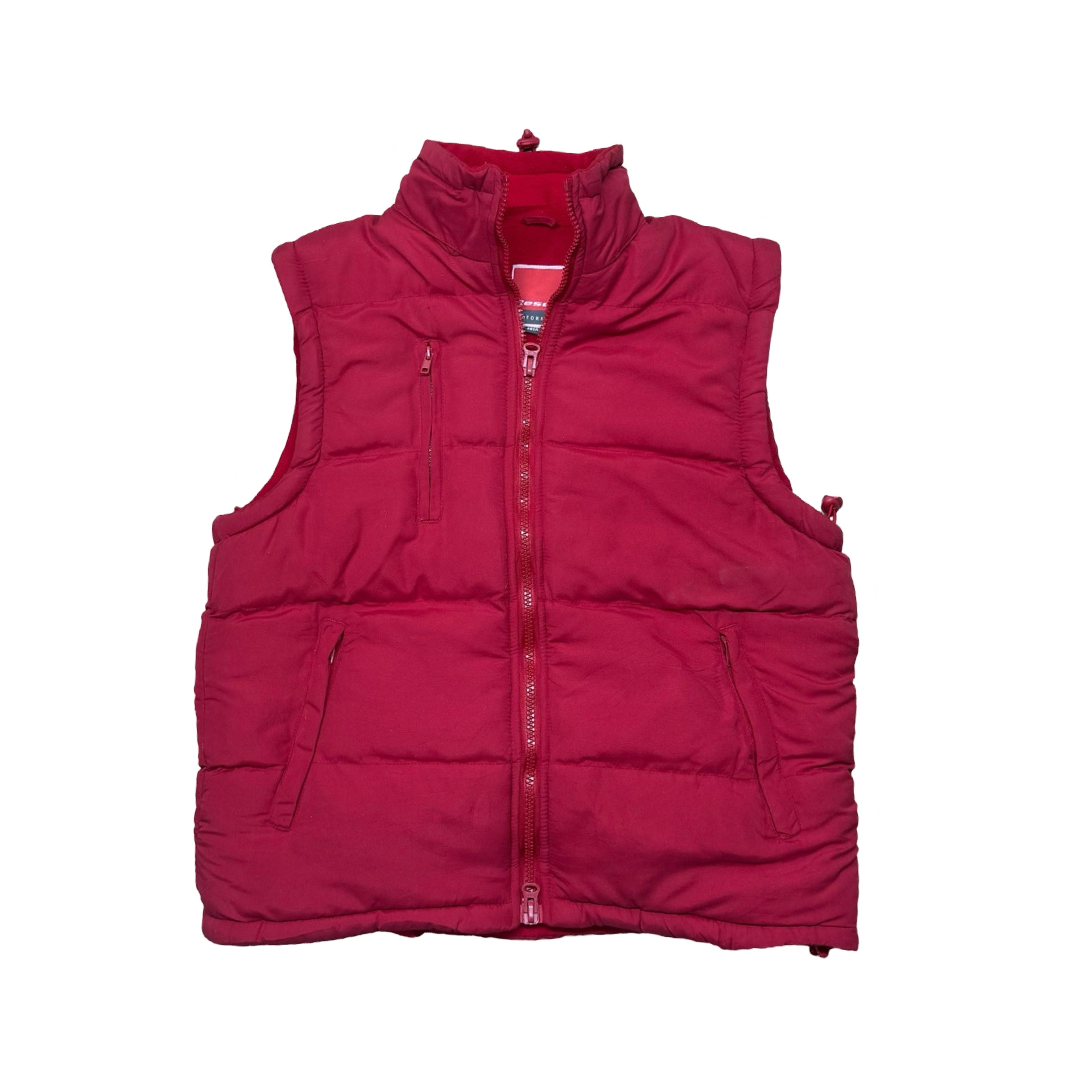 Result Red Puffer Vest with Fleece Lining and Foldable Hood | Large