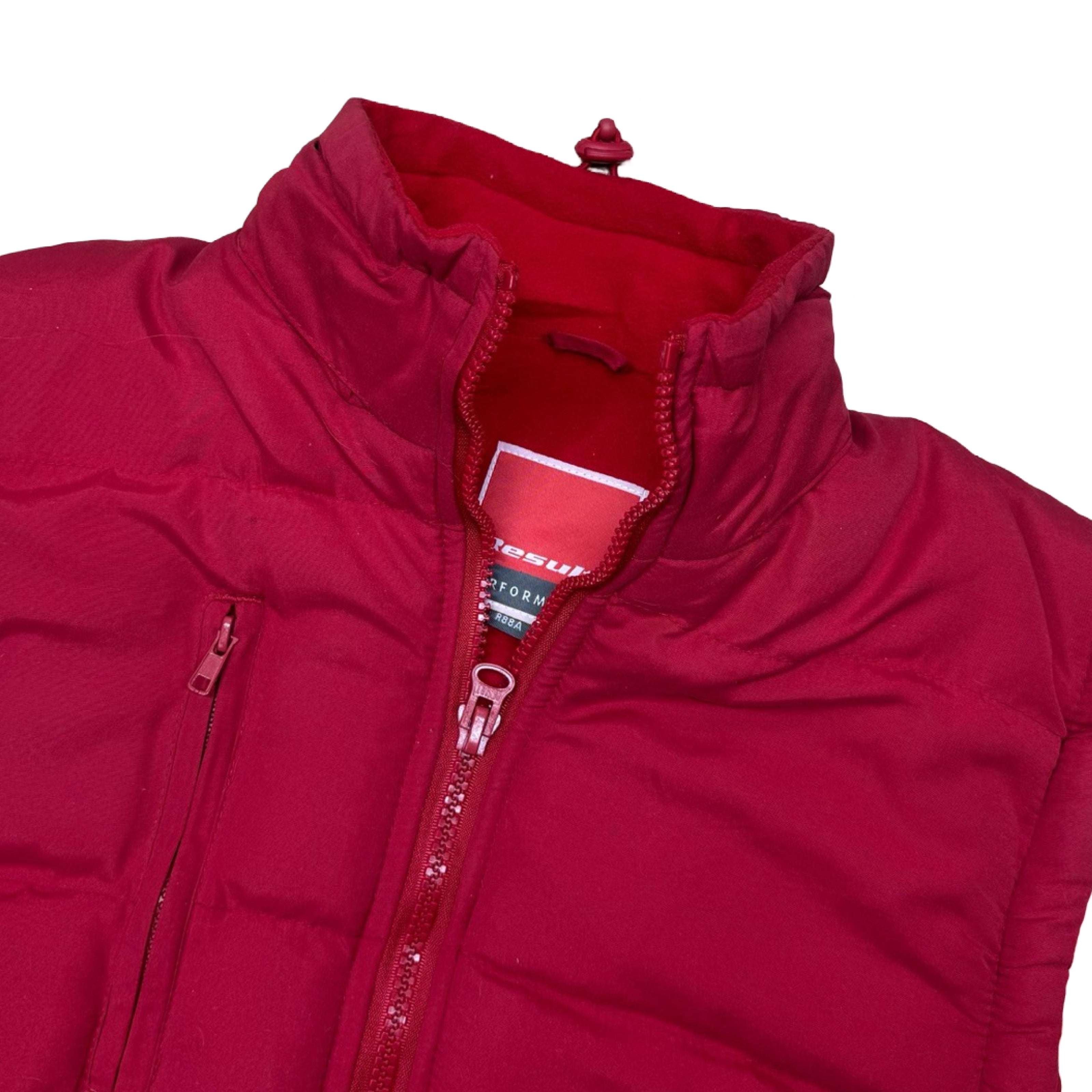 Result Red Puffer Vest with Fleece Lining and Foldable Hood | Large