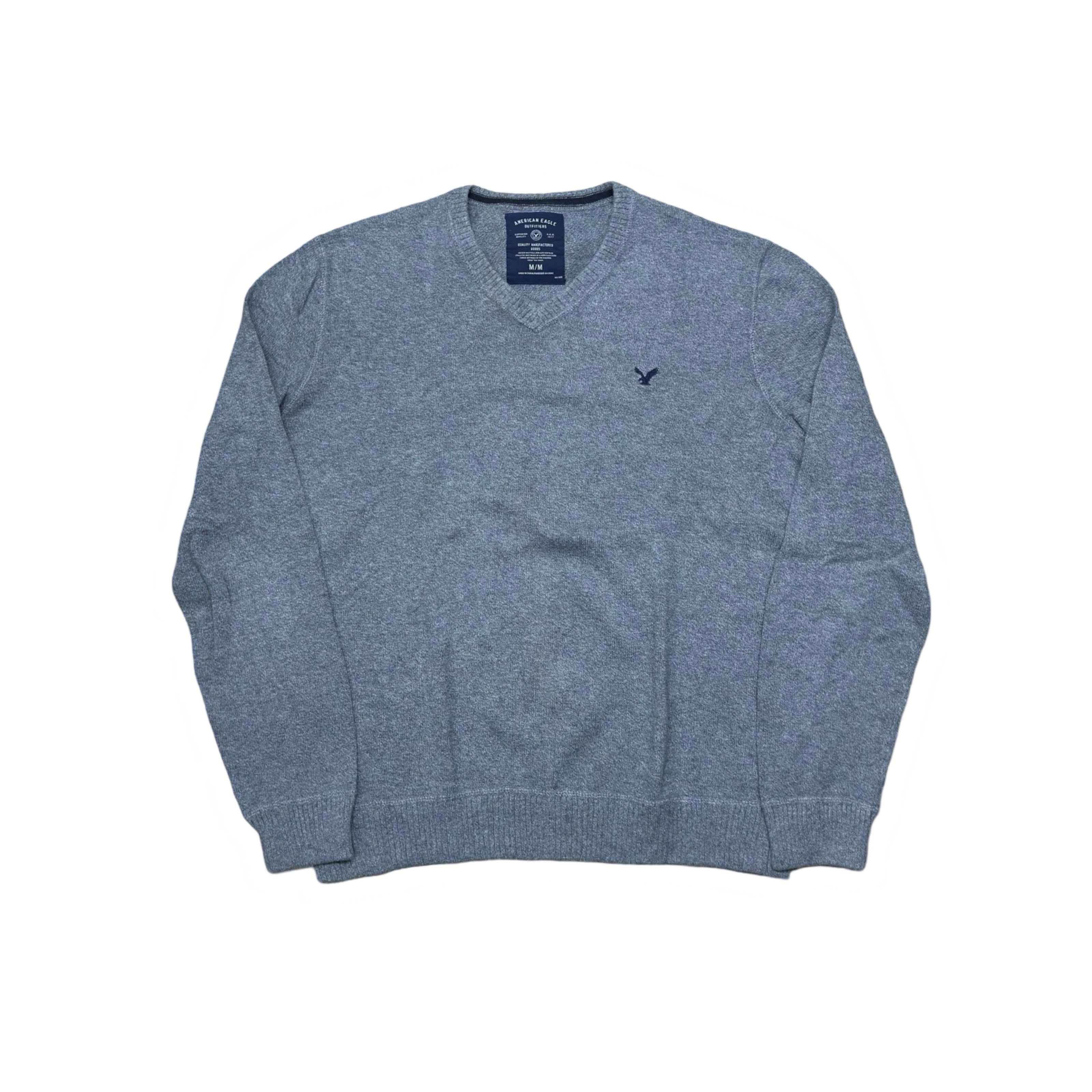 American Eagle Heather Grey V-Neck Sweater | Medium