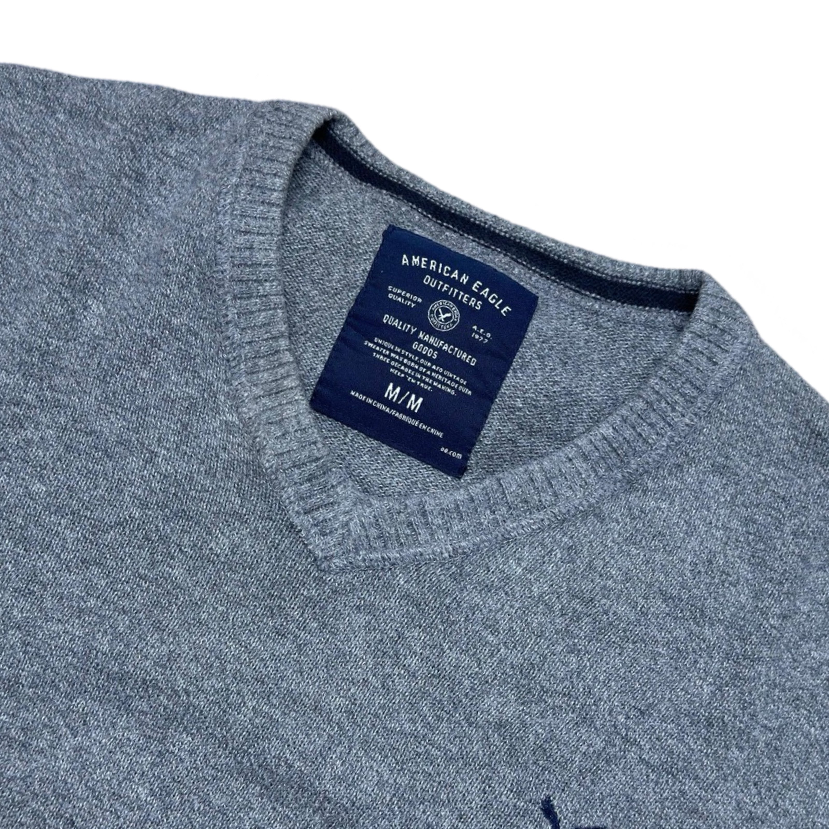 American Eagle Heather Grey V-Neck Sweater | Medium