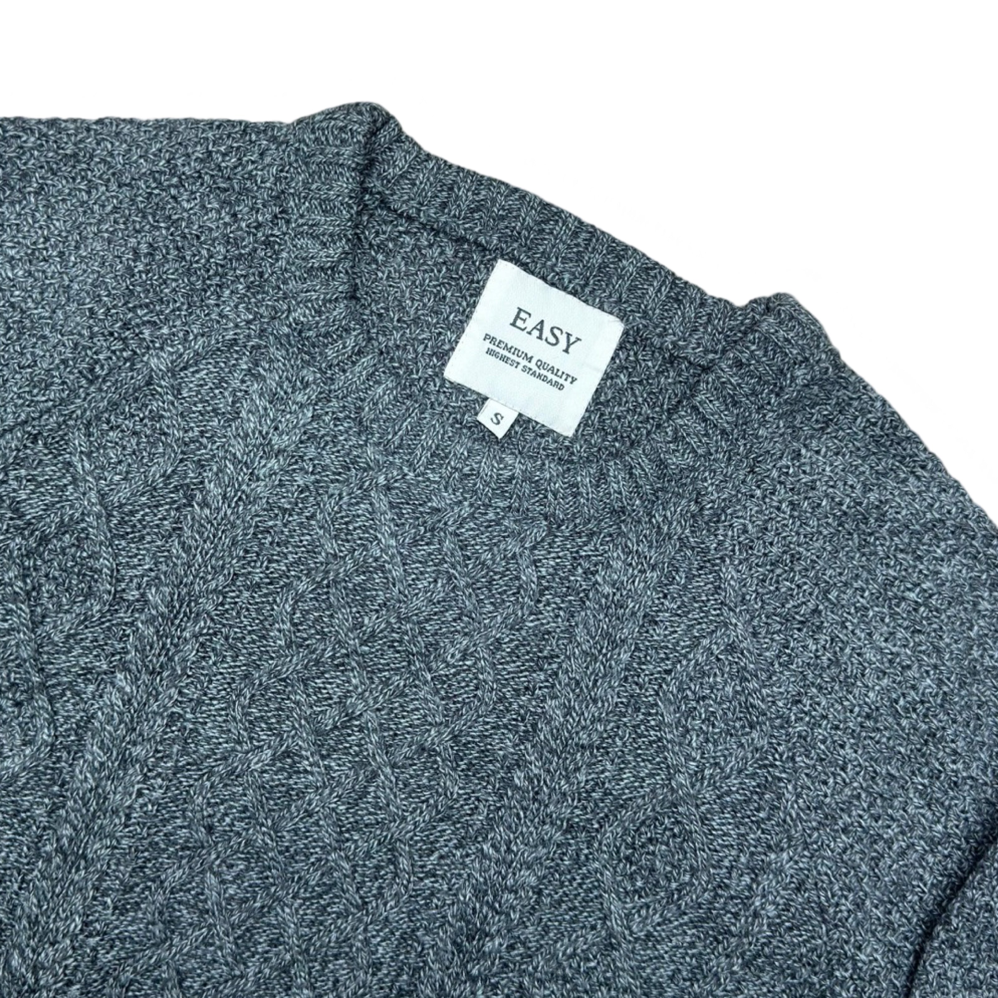 Easy Grey-Green Cable-Knit Crew Neck Sweater | Small