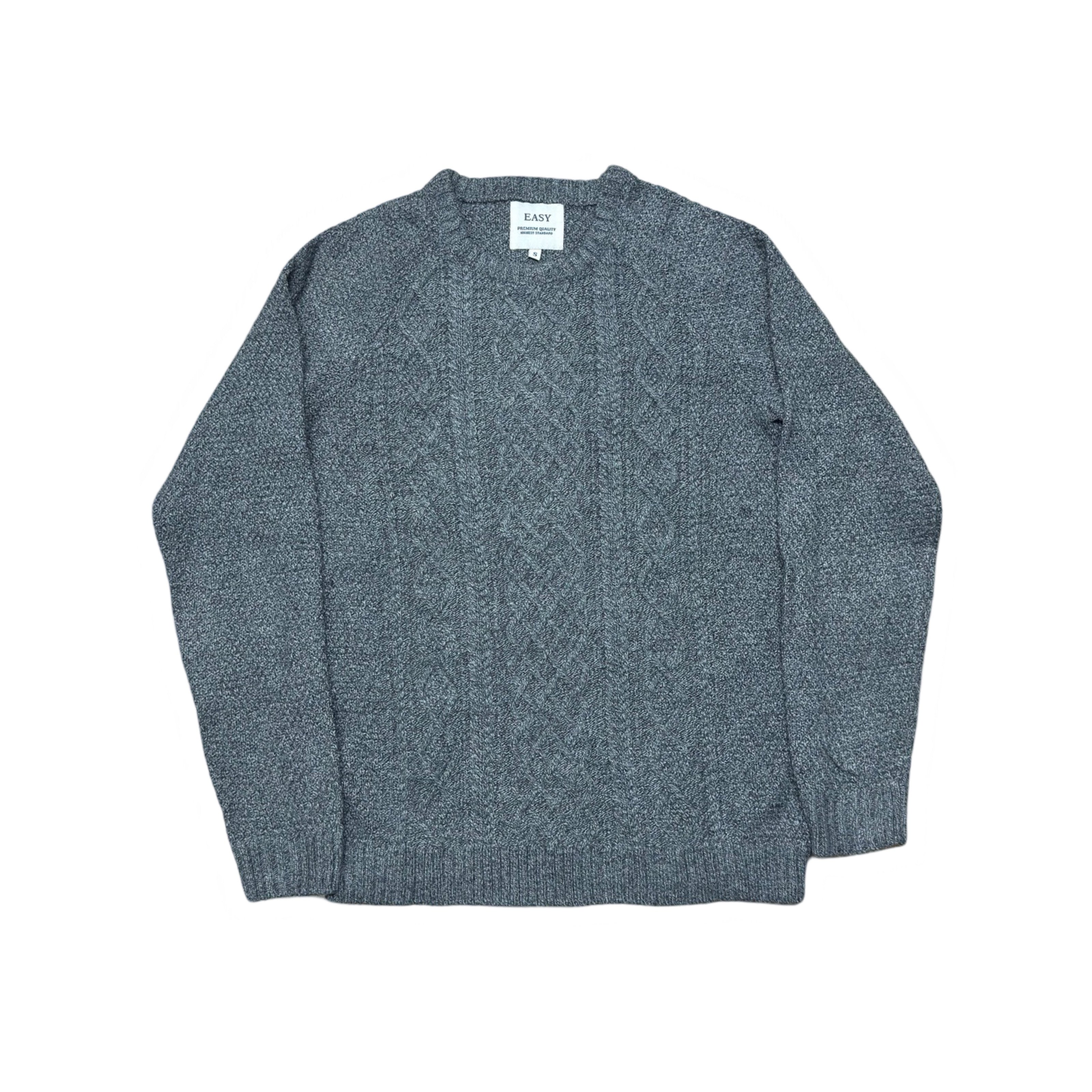 Easy Grey-Green Cable-Knit Crew Neck Sweater | Small
