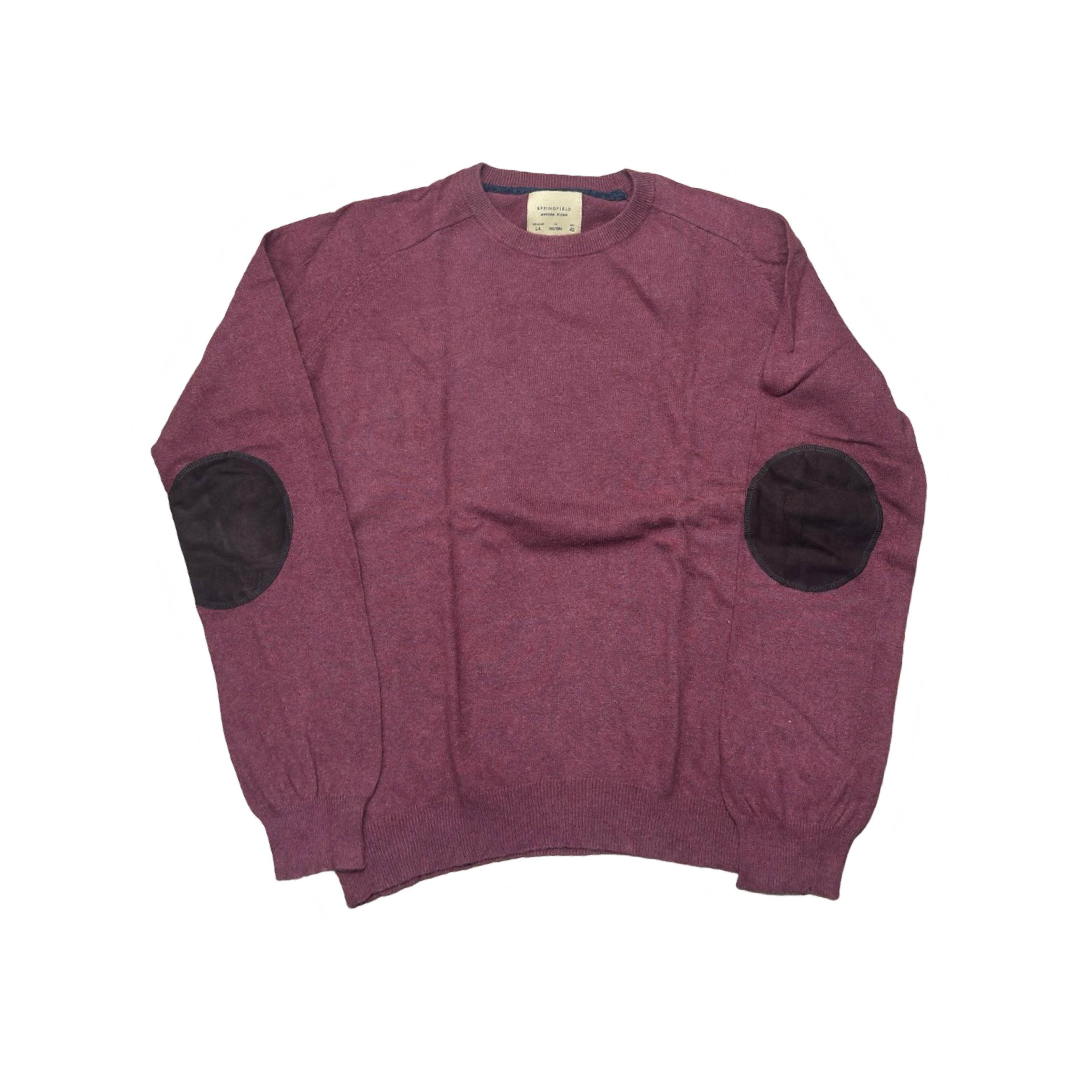 Springfield Peach Crew Neck Sweater with Suede Elbow Patches | Medium/Large