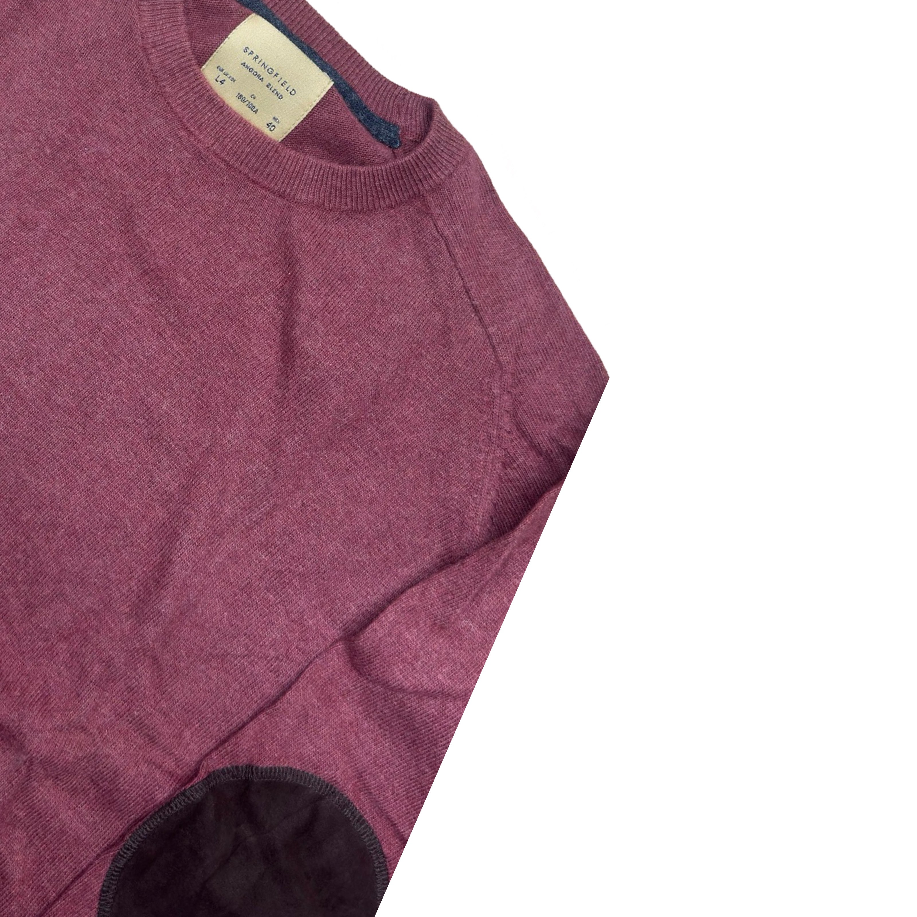 Springfield Peach Crew Neck Sweater with Suede Elbow Patches | Medium/Large