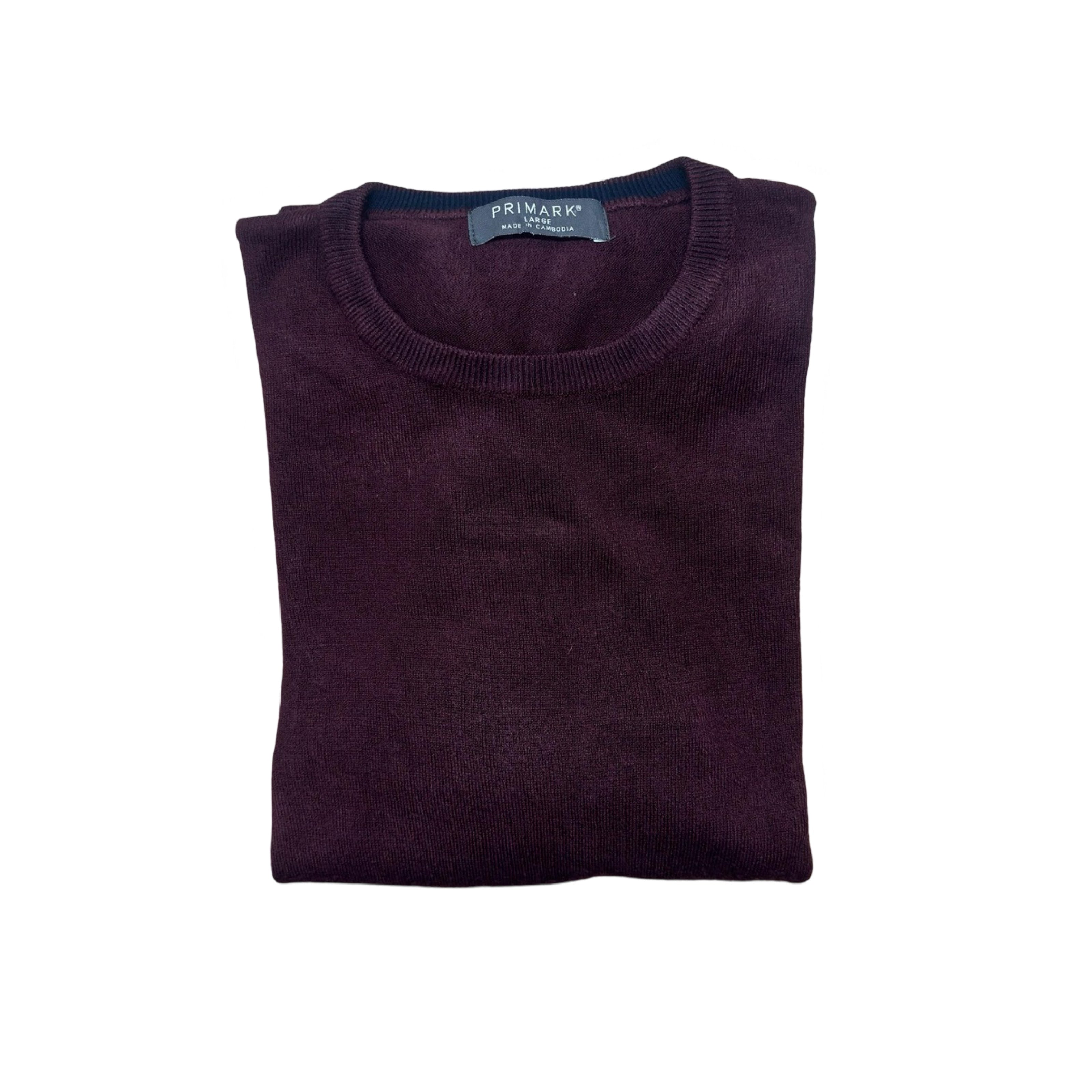 Primark Burgundy Crew Neck Sweater with Soft Chambray Finish | Large