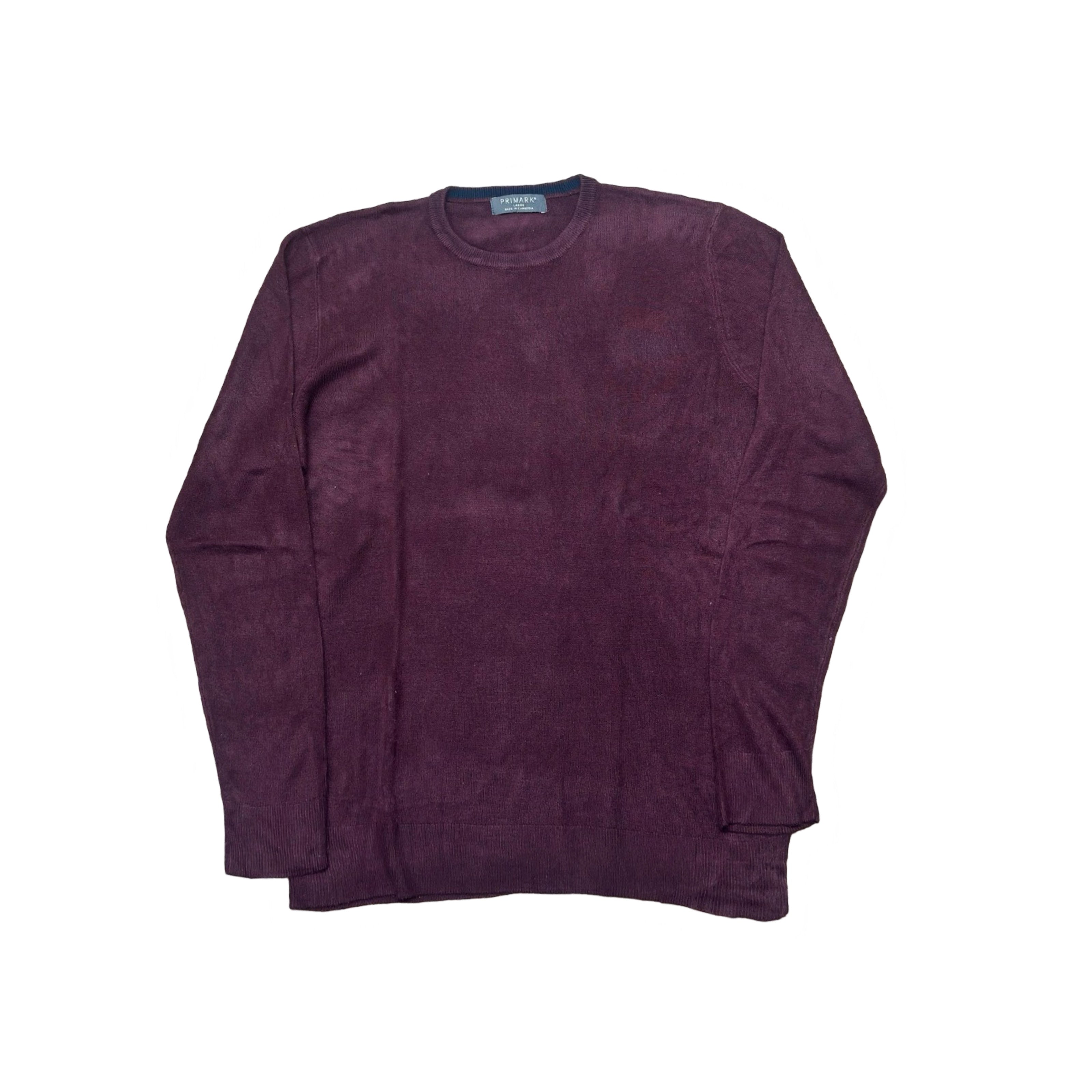 Primark Burgundy Crew Neck Sweater with Soft Chambray Finish | Large