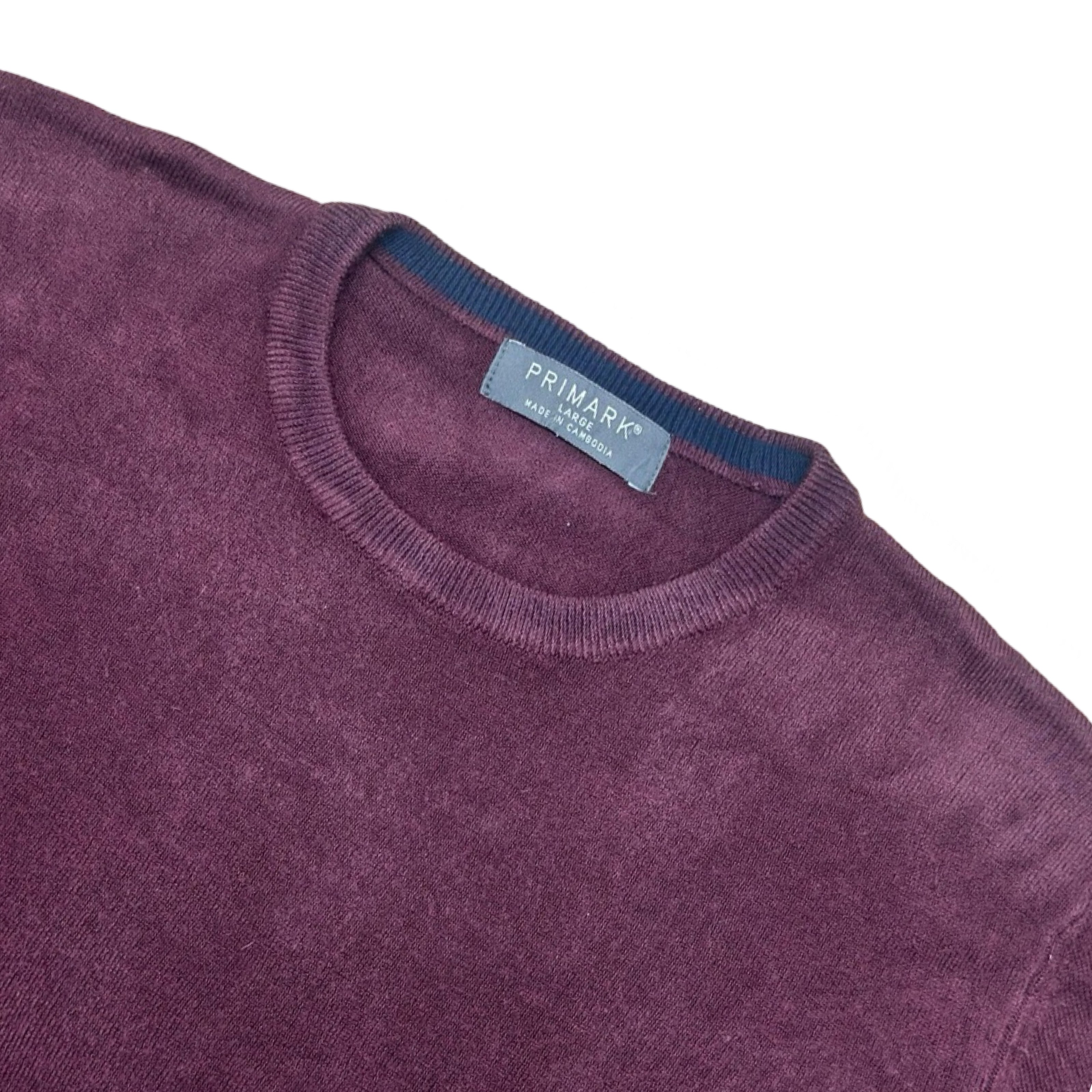 Primark Burgundy Crew Neck Sweater with Soft Chambray Finish | Large