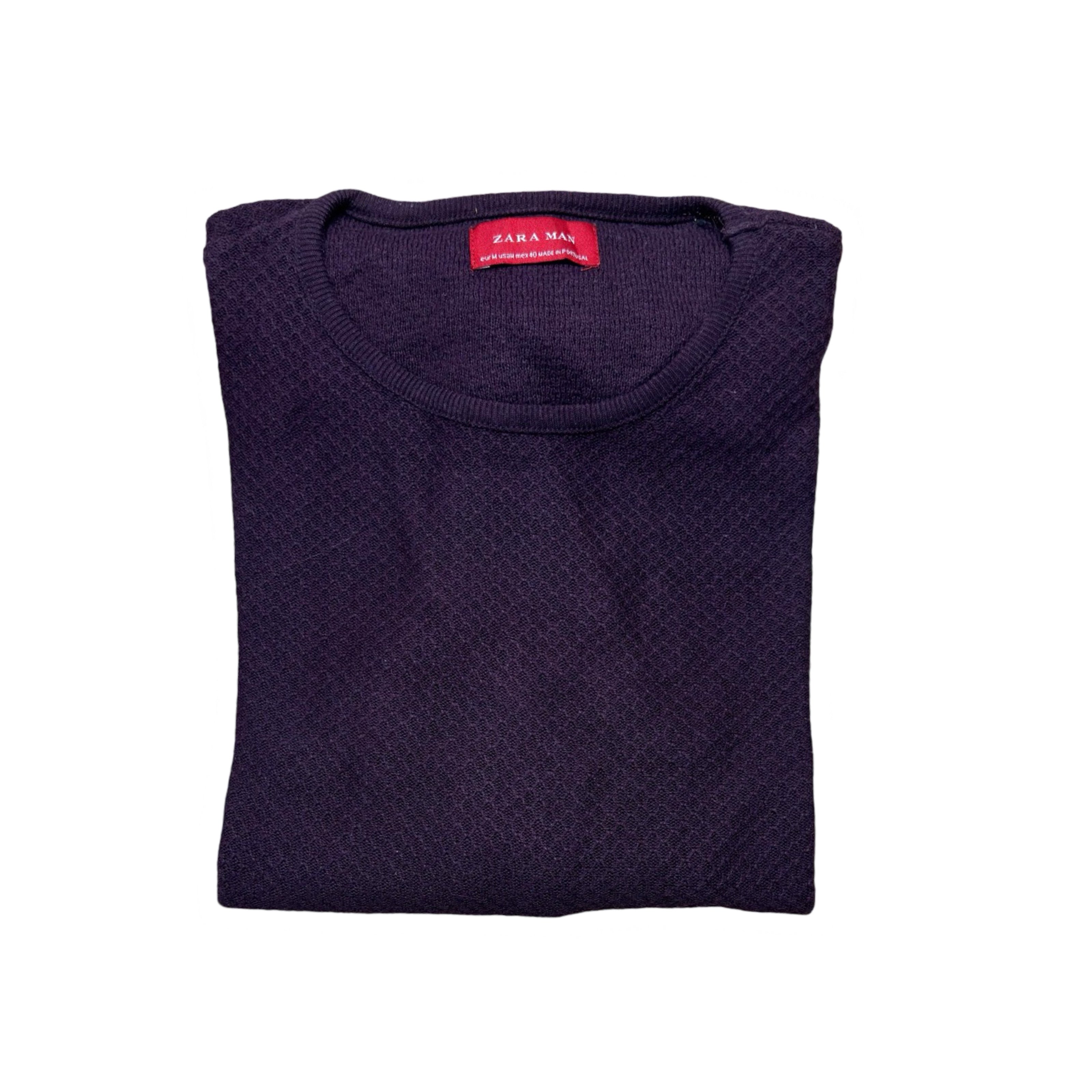 Zara Man Plum Textured Crew Neck Sweater | Medium