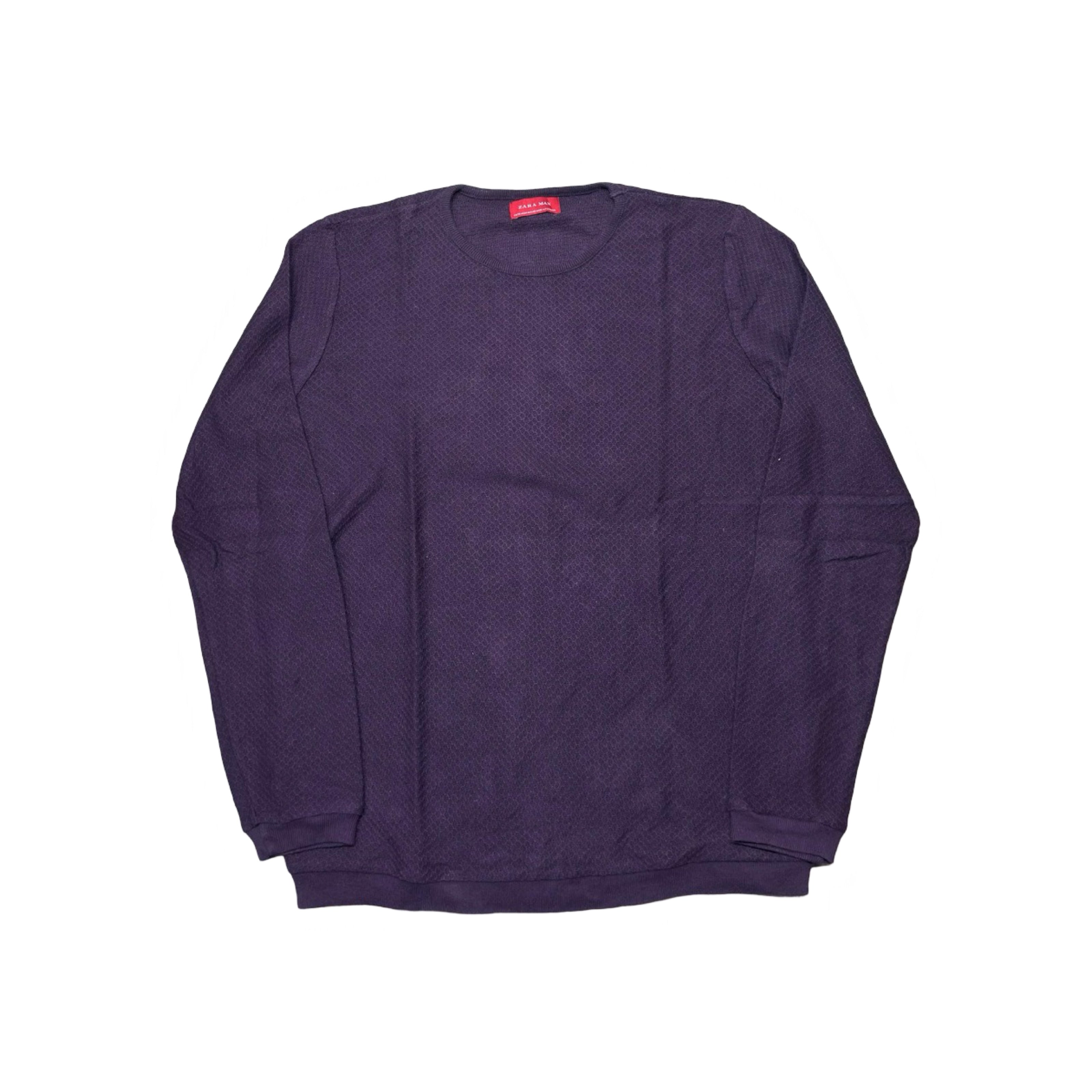 Zara Man Plum Textured Crew Neck Sweater | Medium