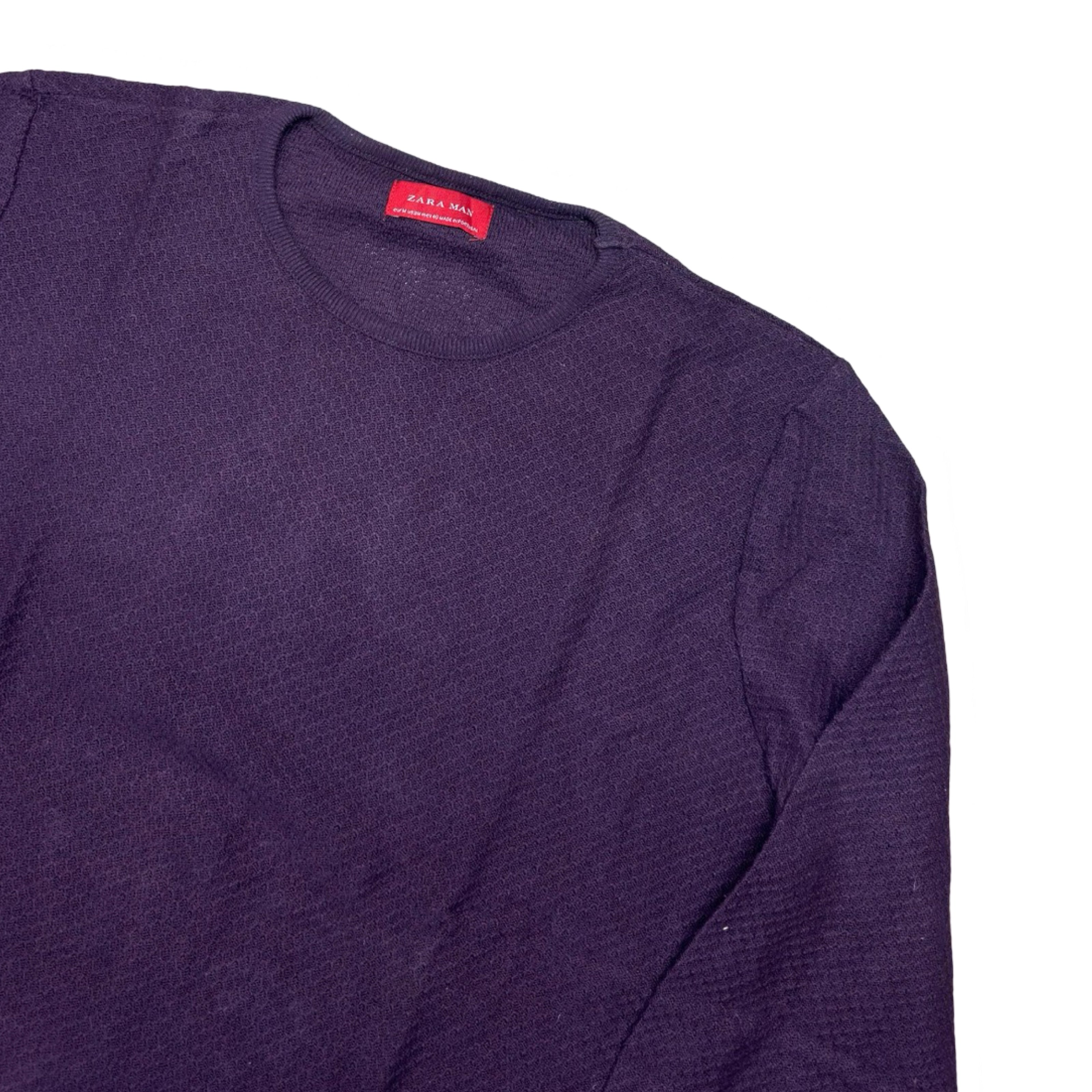 Zara Man Plum Textured Crew Neck Sweater | Medium
