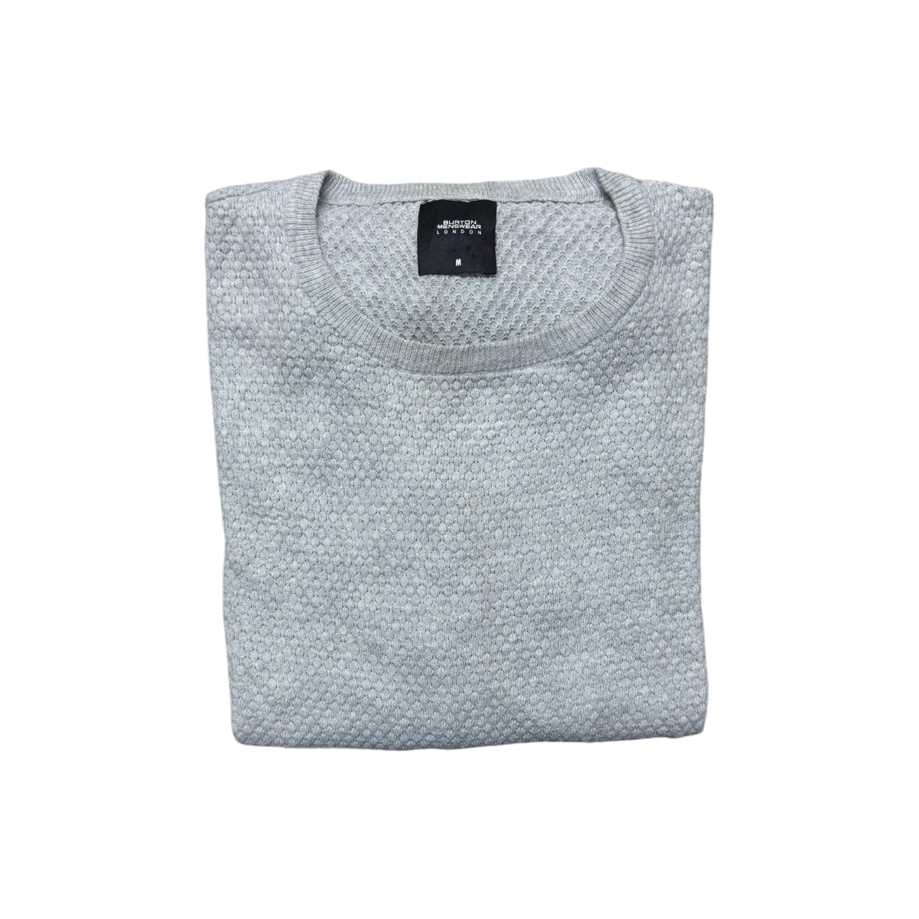 Burton Light Heather Grey Knitted Texture Crew Neck Sweater | Medium