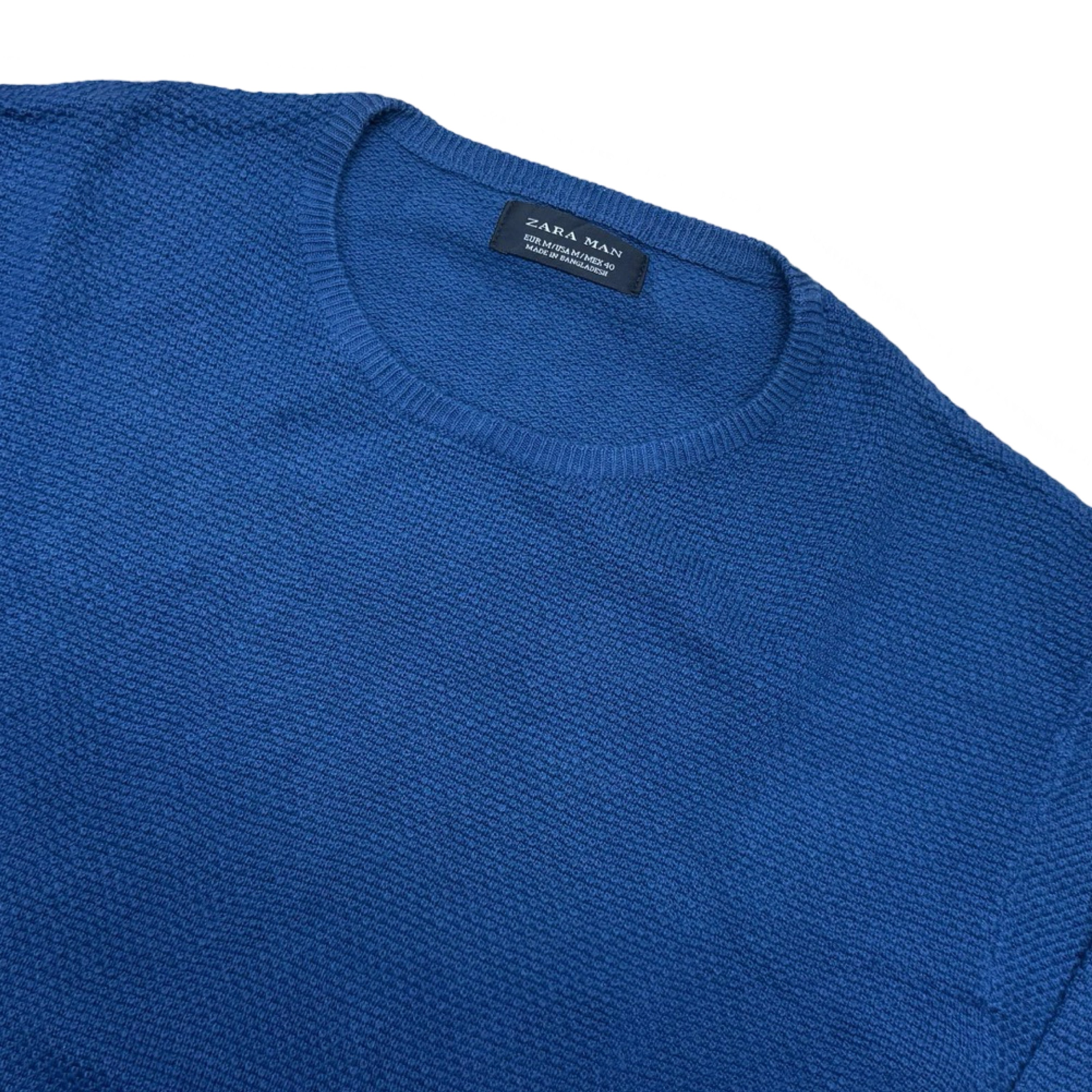 Zara Man Blue Textured Crew Neck | Small
