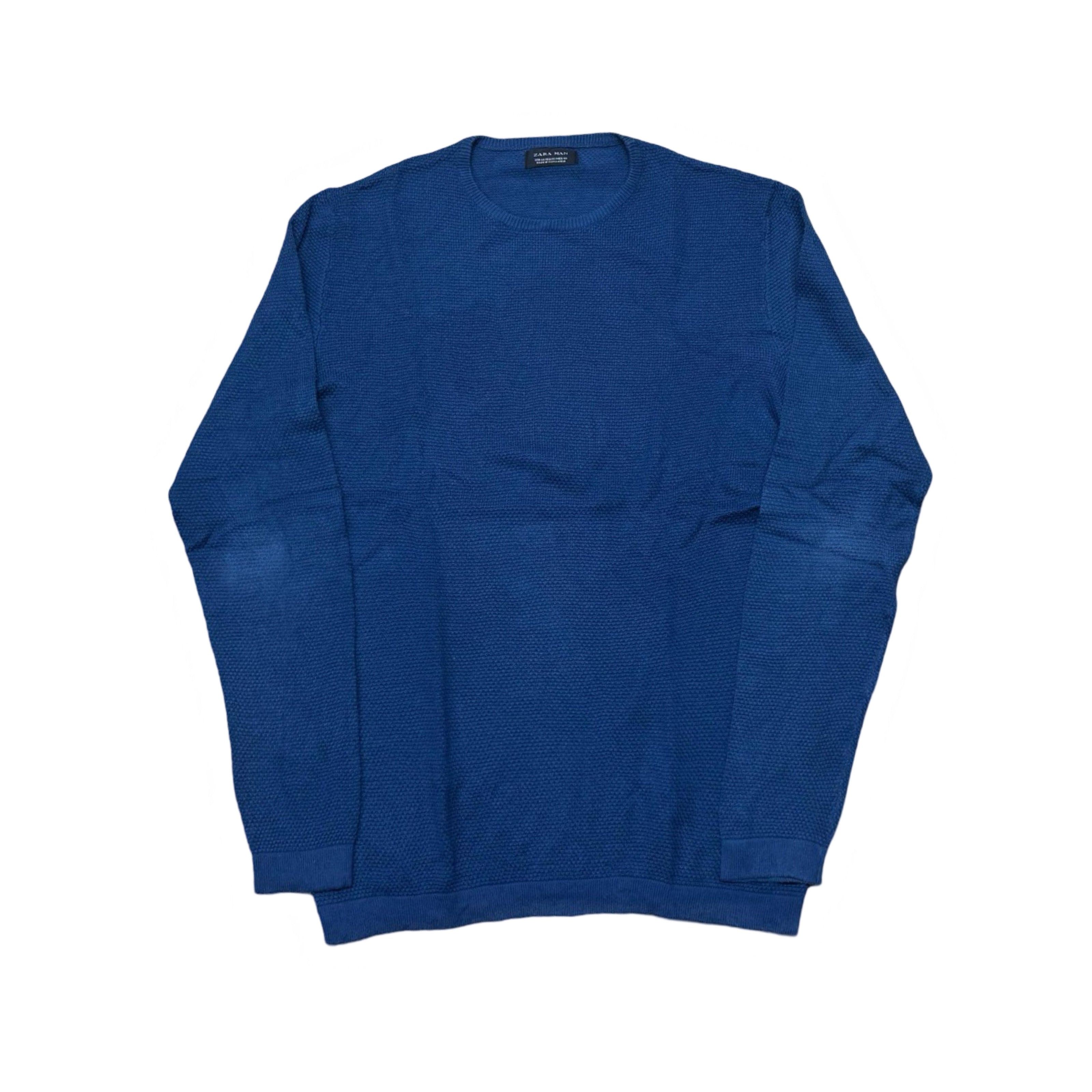 Zara Man Blue Textured Crew Neck | Small