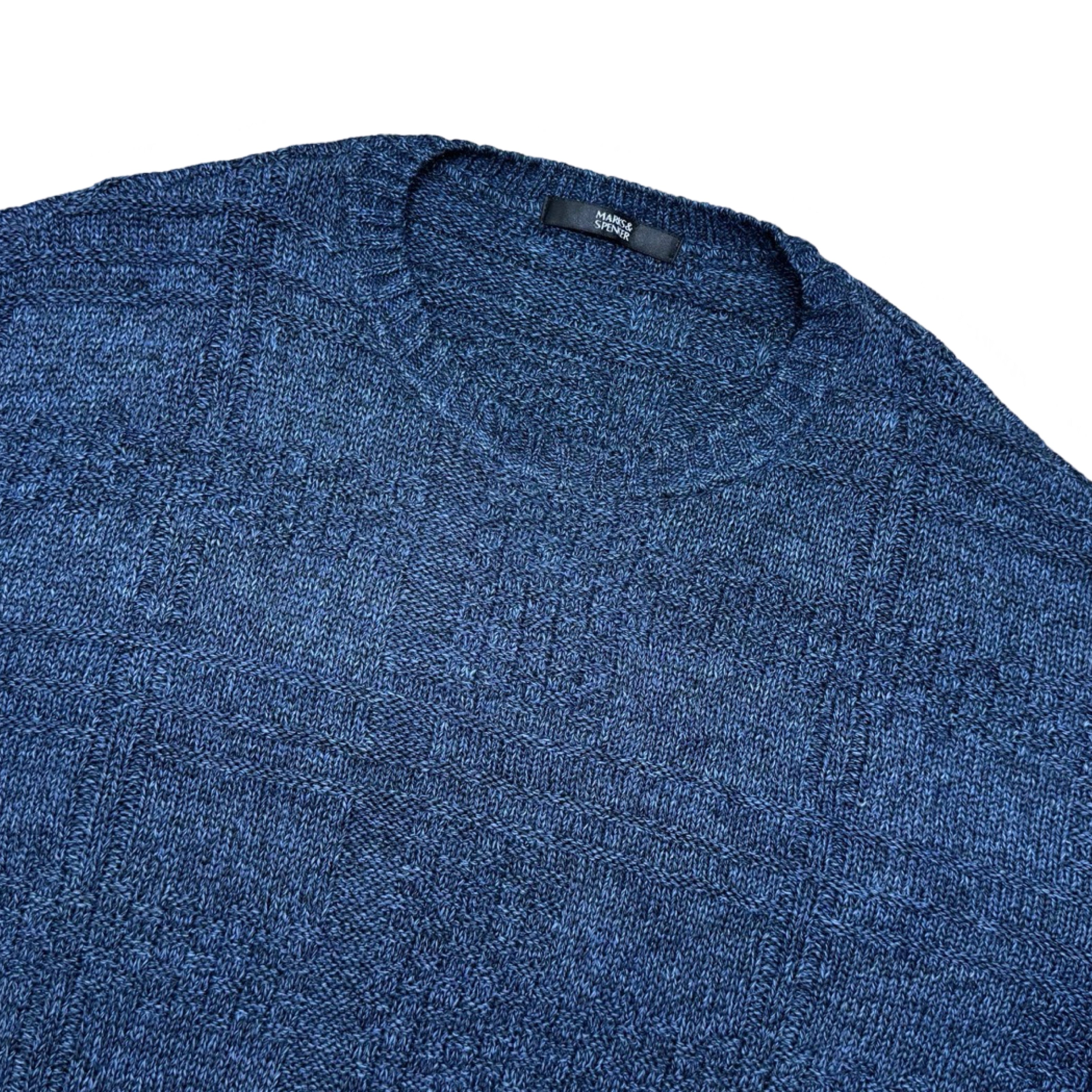 M&S Blue-Grey Knitted Wool Blend Crew Neck | Large