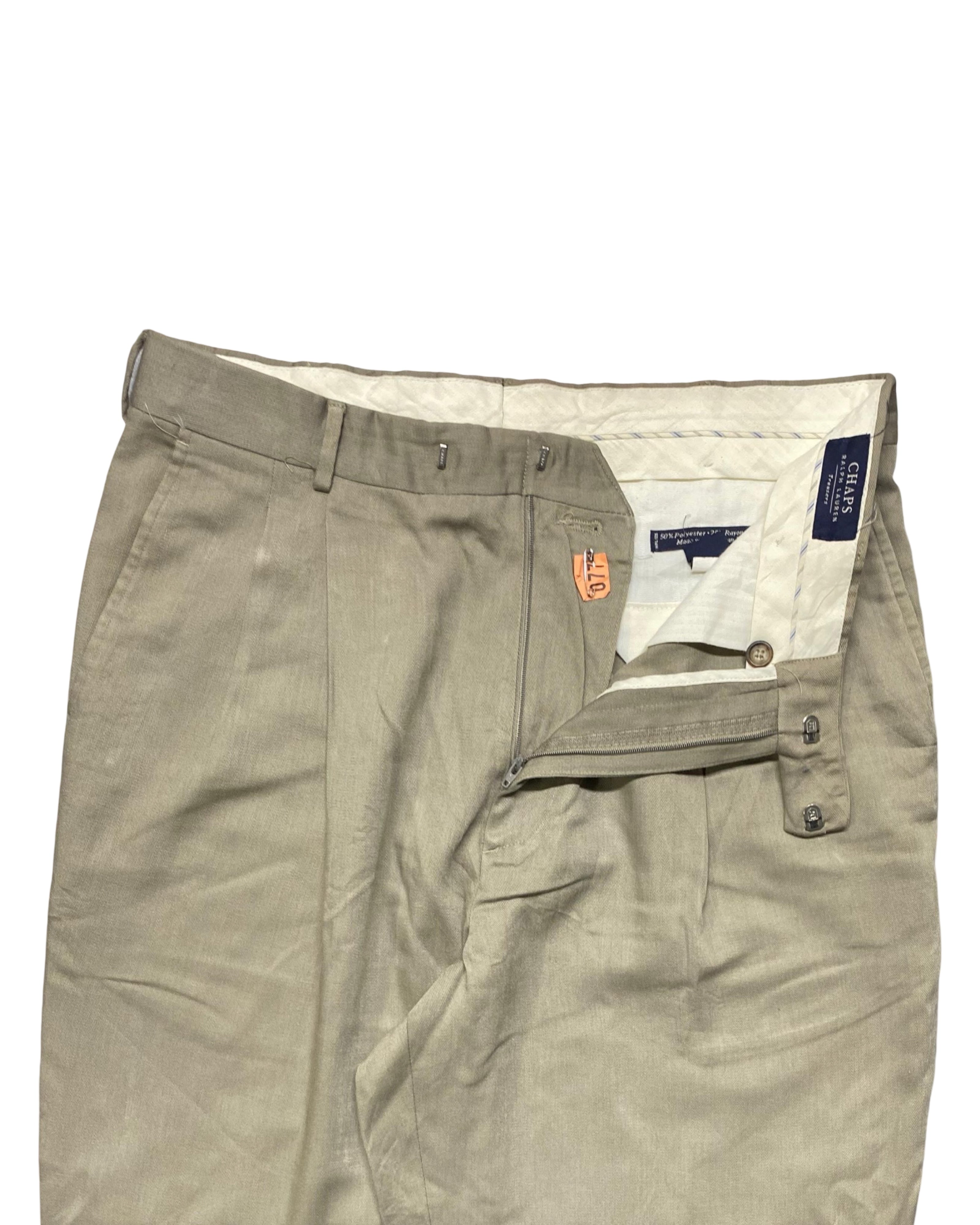 Chaps Ralph Lauren Beige Trousers – Classic Pleated Casual | Waist 33” | Length 42”