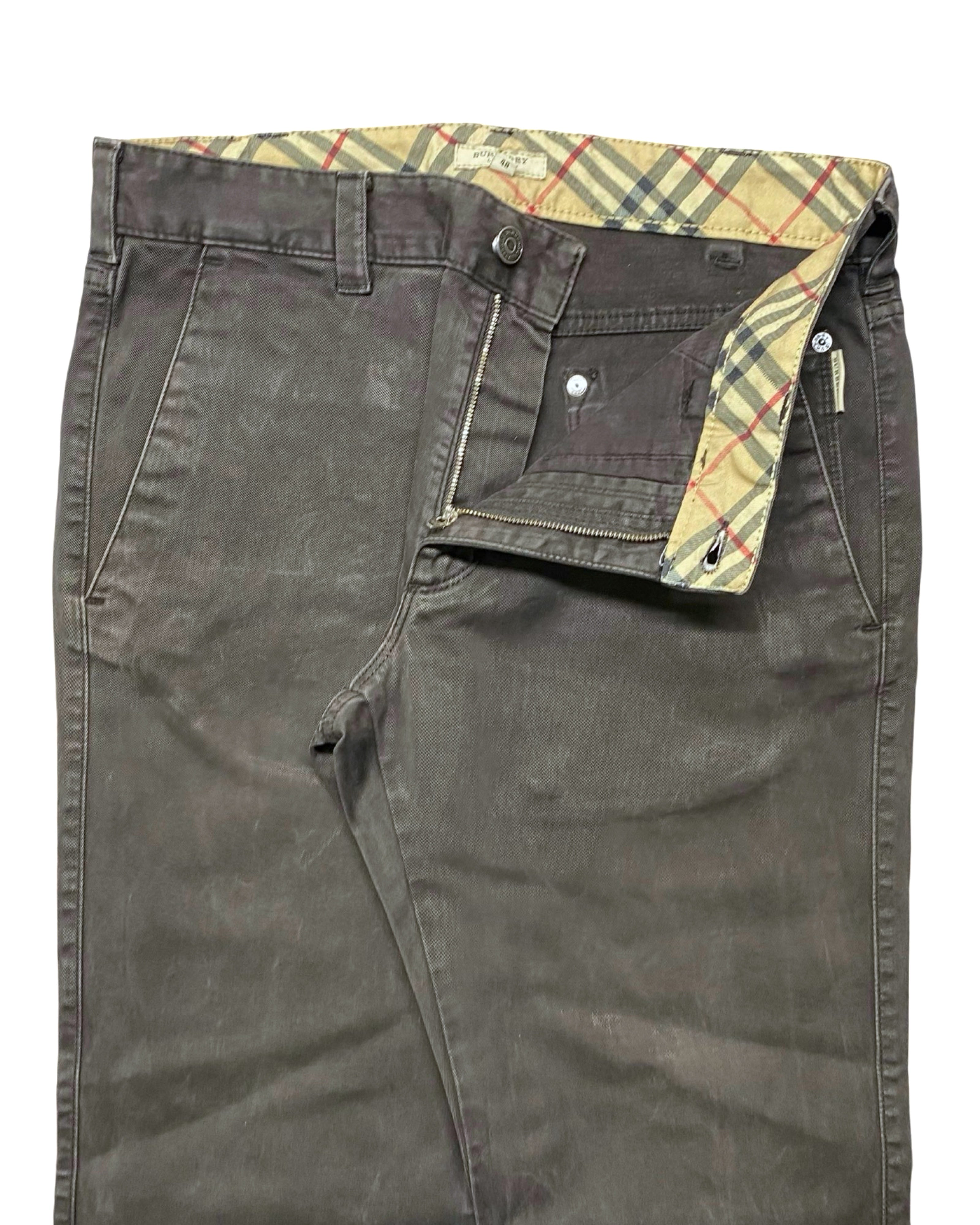 Burberrys Check-Lined Cotton Trousers – Slim Straight Fit | Waist 32” | Length 43”