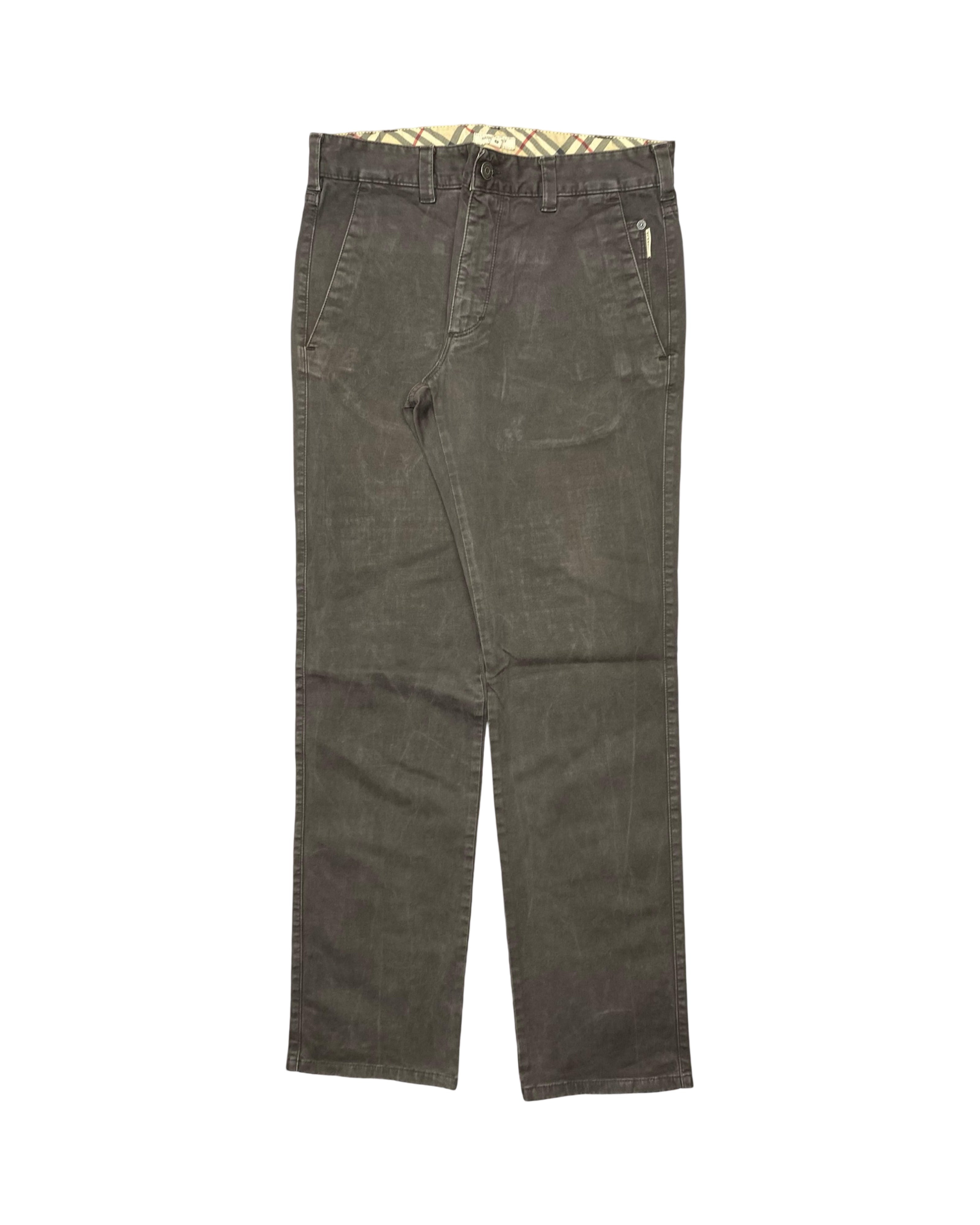 Burberrys Check-Lined Cotton Trousers – Slim Straight Fit | Waist 32” | Length 43”