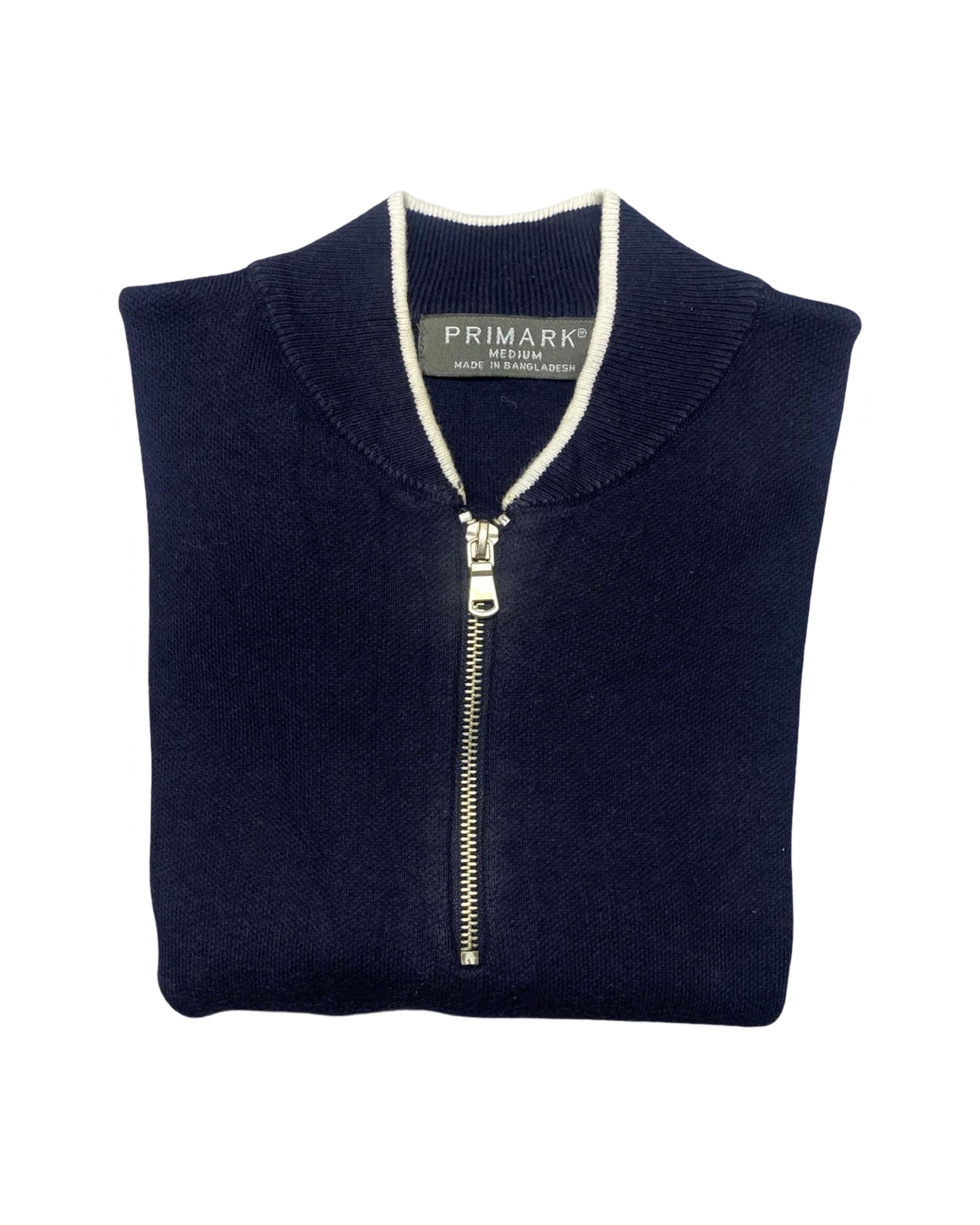 Primark Navy Blue Knitted Polo Shirt | Medium | Chest 20.5”