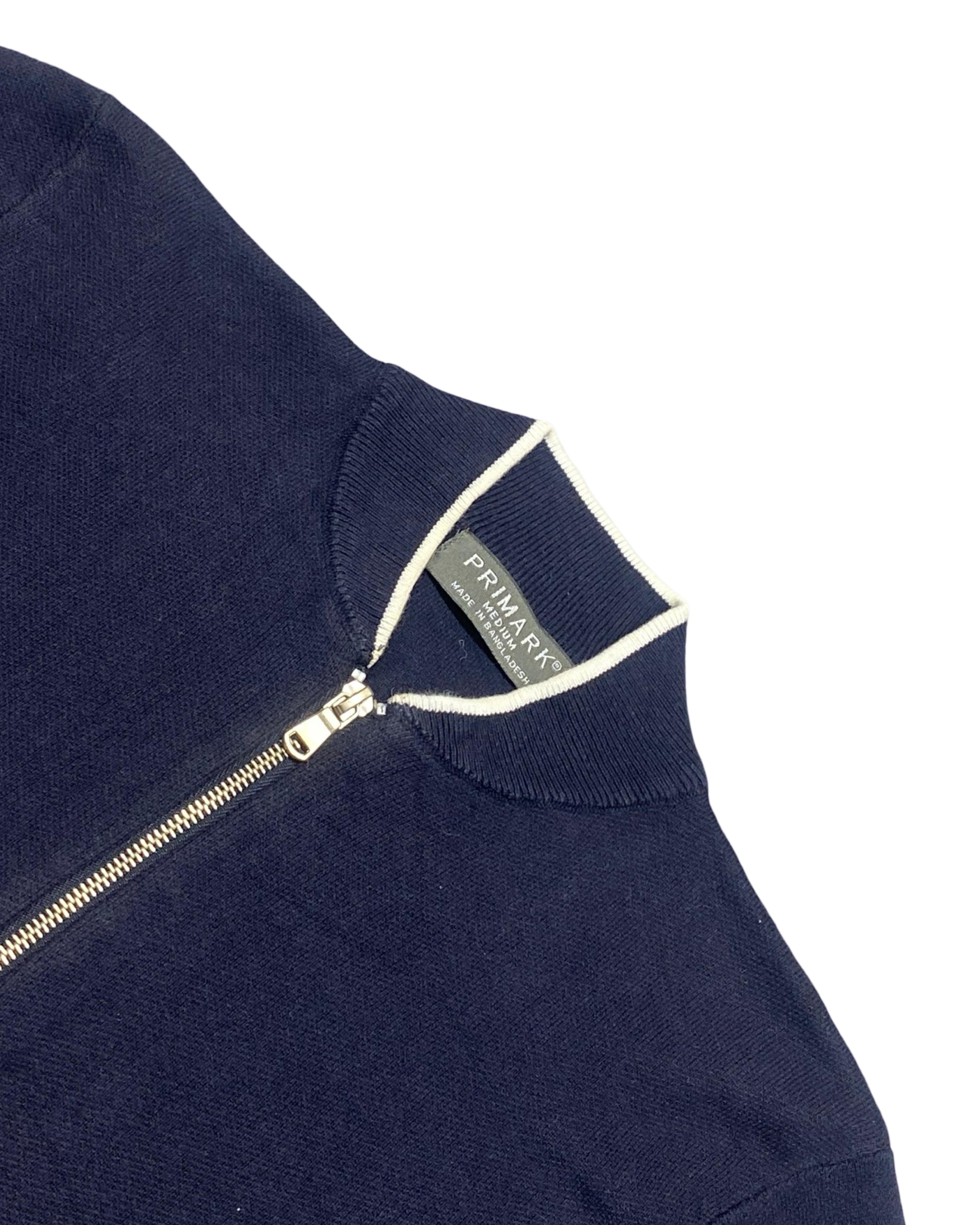 Primark Navy Blue Knitted Polo Shirt | Medium | Chest 20.5”